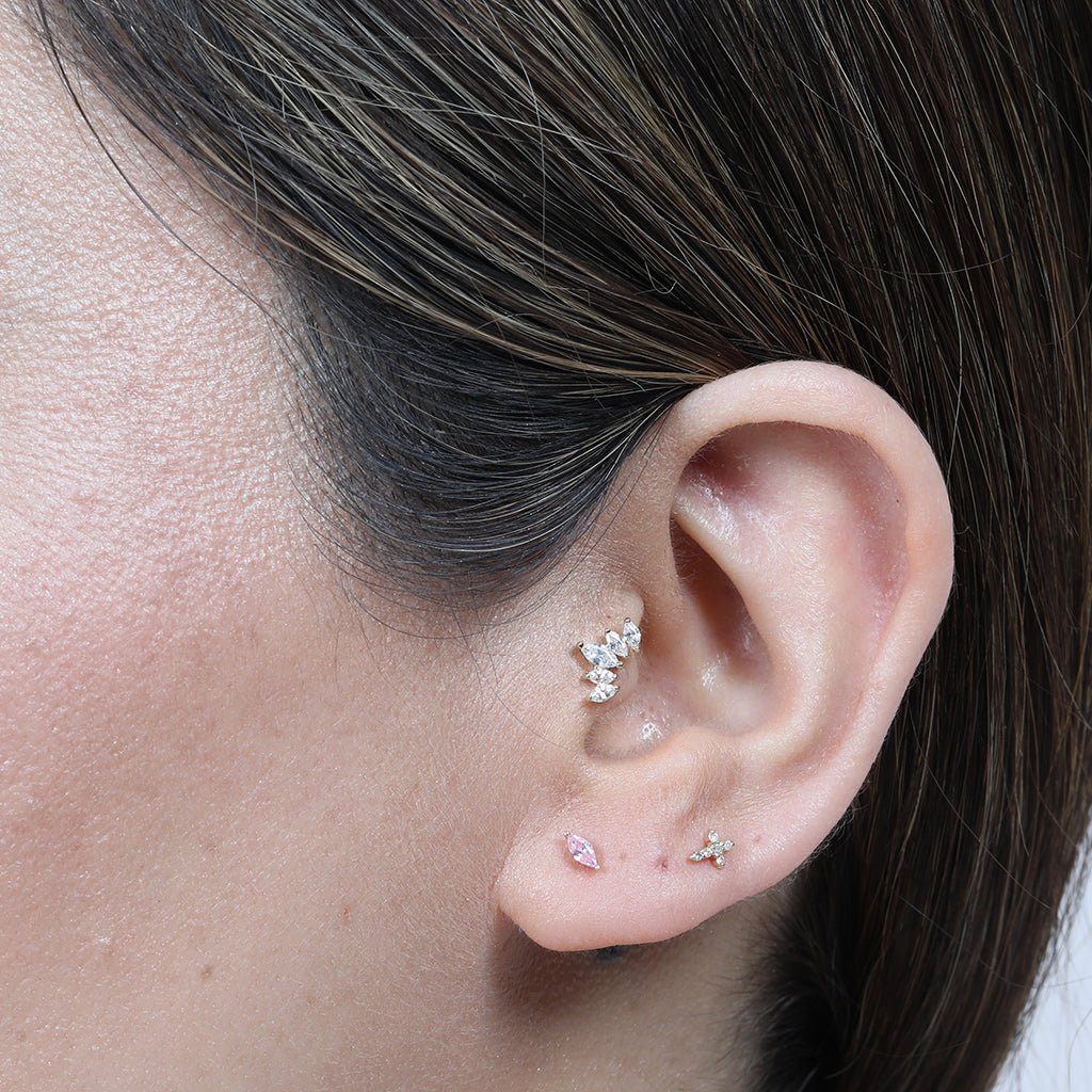 14K Yellow Gold Diamond Pavé Cross Stud Earrings - Hypoallergenic, Flat Back for Comfort - Perfect for Everyday Wear, Gifts & Special Occasions