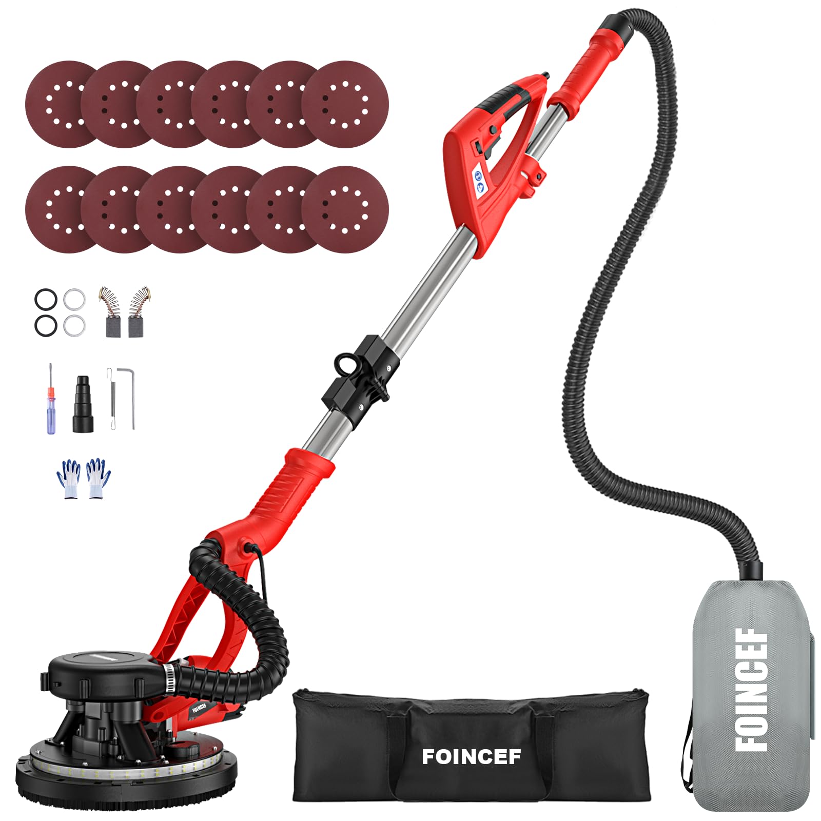 950W 8-Amp Drywall Sander with Vacuum Attachment - 7 Variable Speed Dust Collector - Lightweight Dustless Wall Sander with 360° LED Light for Ceiling, Floor & Popcorn Texture Removal - Perfect for Home Renovation & Professional Drywall Repair
