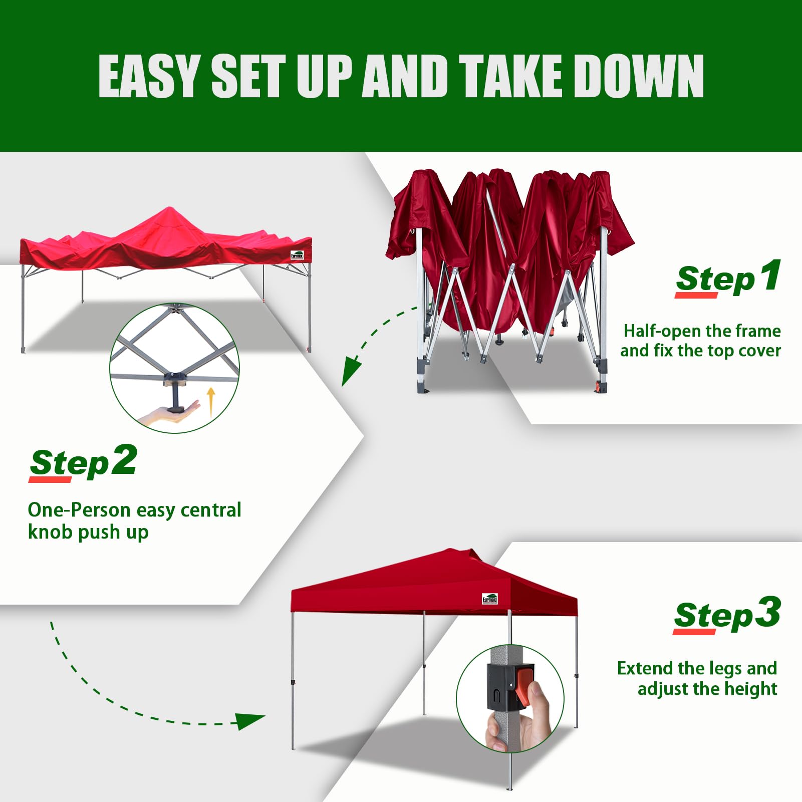 Eurmax USA NOMATTER 10x10ft Pop Up Canopy Tent - One-Person Setup Portable Shelter for Outdoor Events, Instant Sun Shade with Bonus 4 Sand Bags (Red) | Perfect for Beach Parties, Farmers Markets, Camping & Backyard BBQs