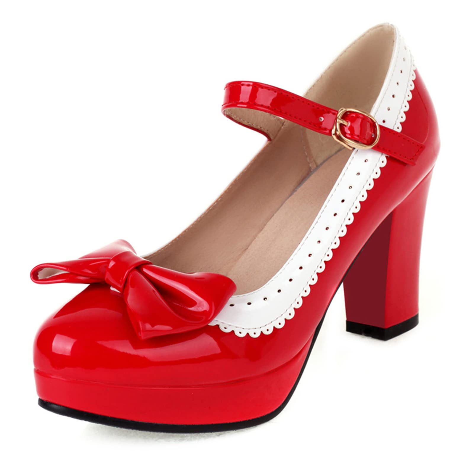 Women's Kawaii Bow Mary Jane Platform Block Heel Dress Pumps - Cute & Comfortable Shoes for Parties, Weddings & Casual Outfits