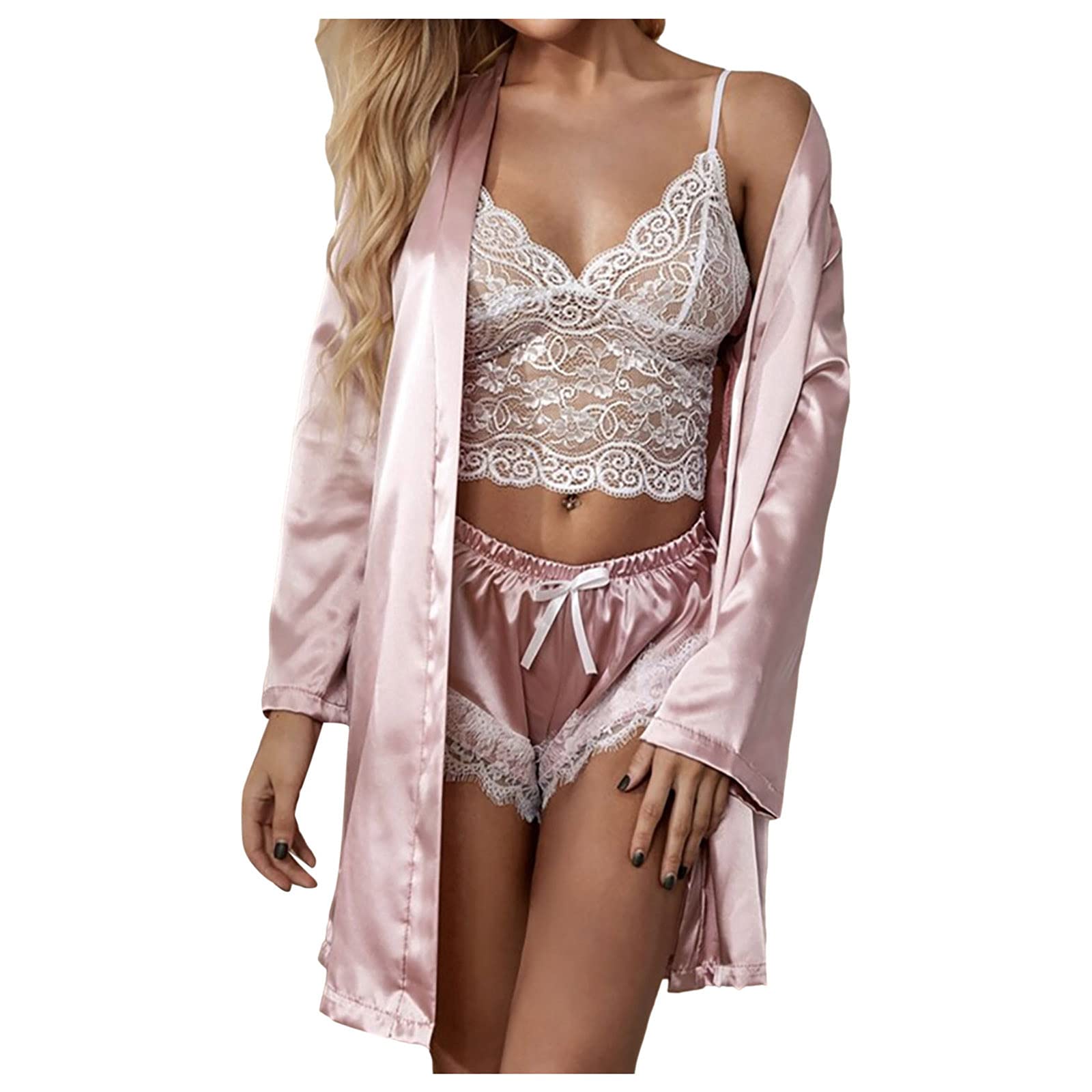 Sexy Lace Babydoll Kimono Nightgown - Women's Silk Lingerie Pajama Set for Romantic Nights & Boudoir Photography | Plus Size Available