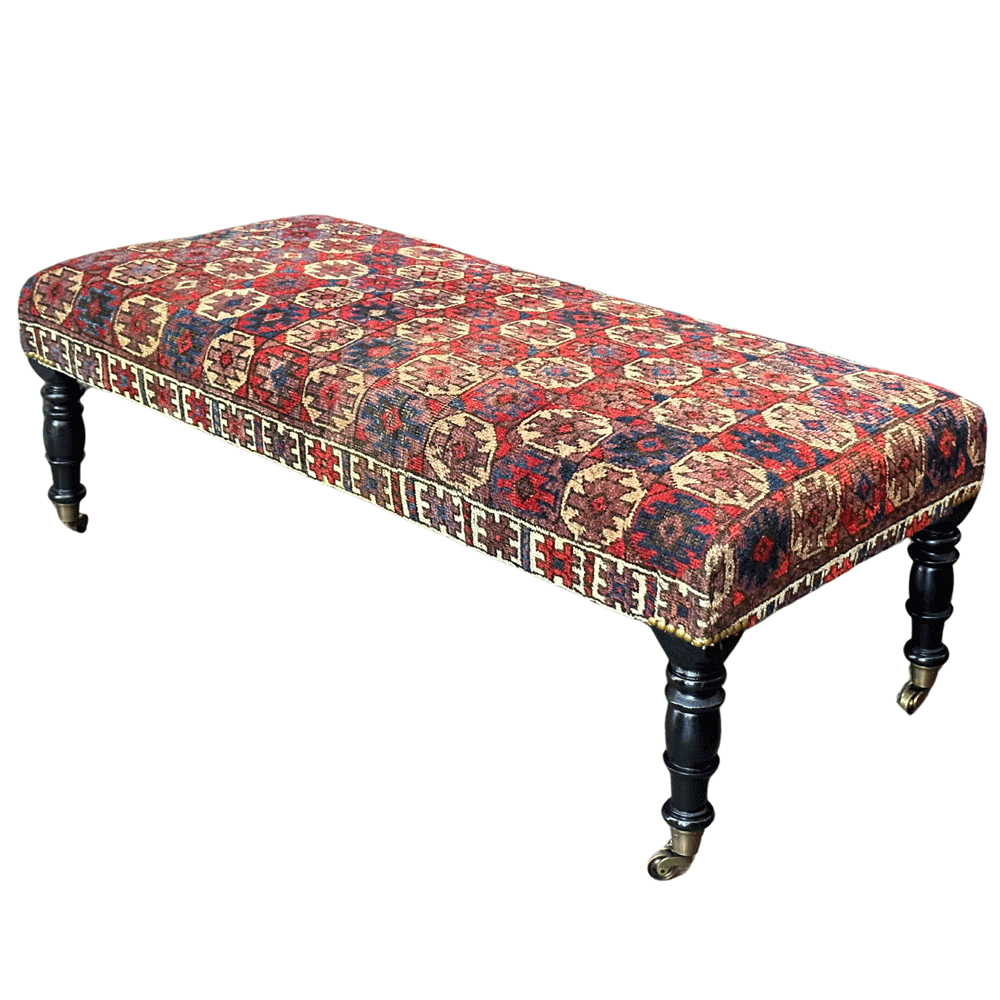 Handmade 19th Century Balouch Rug Ottoman - Vintage Persian Style Footstool Pouf for Boho Living Room Decor, Perfect for Home & Office Seating