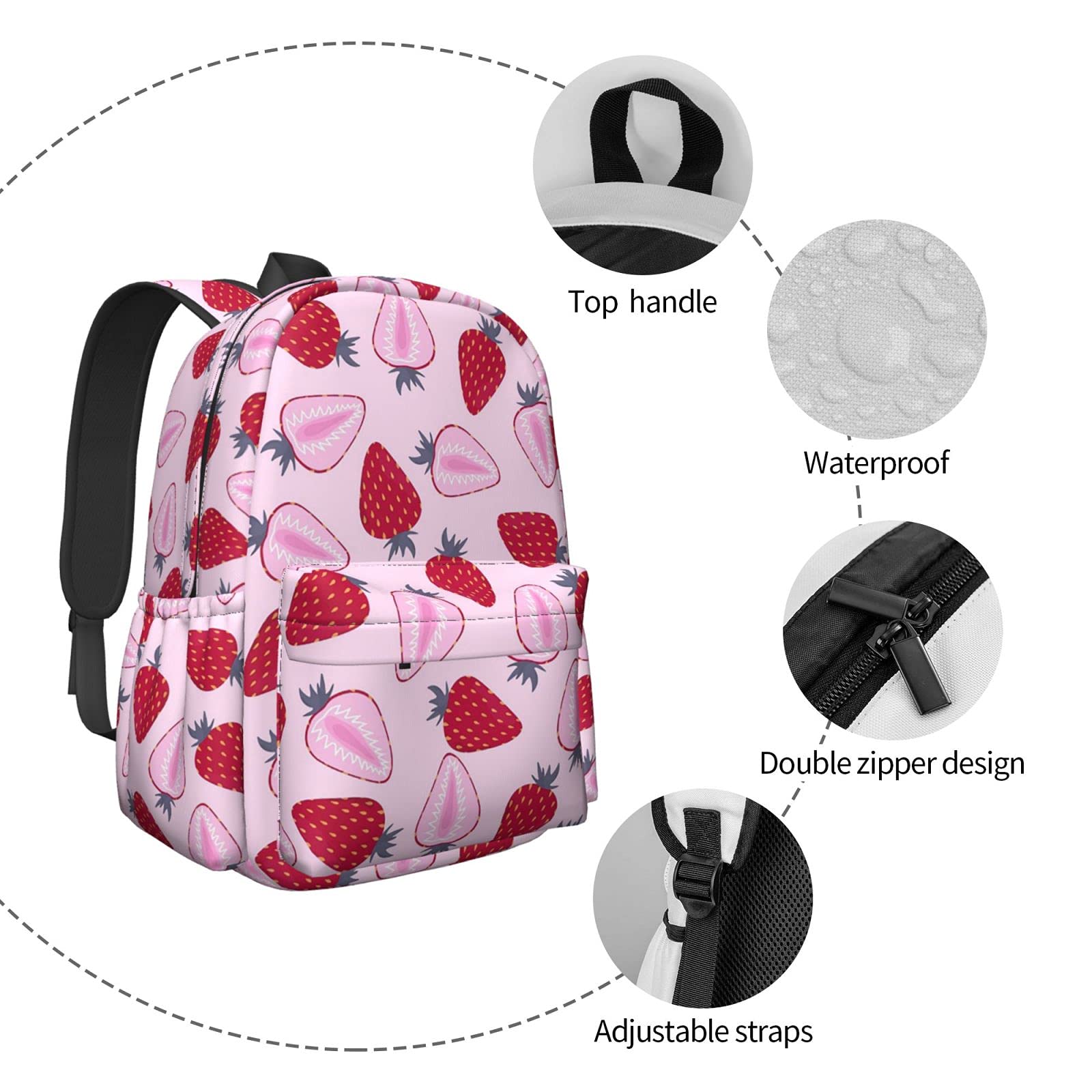 KiuLoam 17 Inch Strawberry Print Laptop Backpack for Women & Teens - Waterproof School Backpack, College Bookbag, Travel Daypack & Work Commuter Bag - Perfect for School, Office & Daily Use