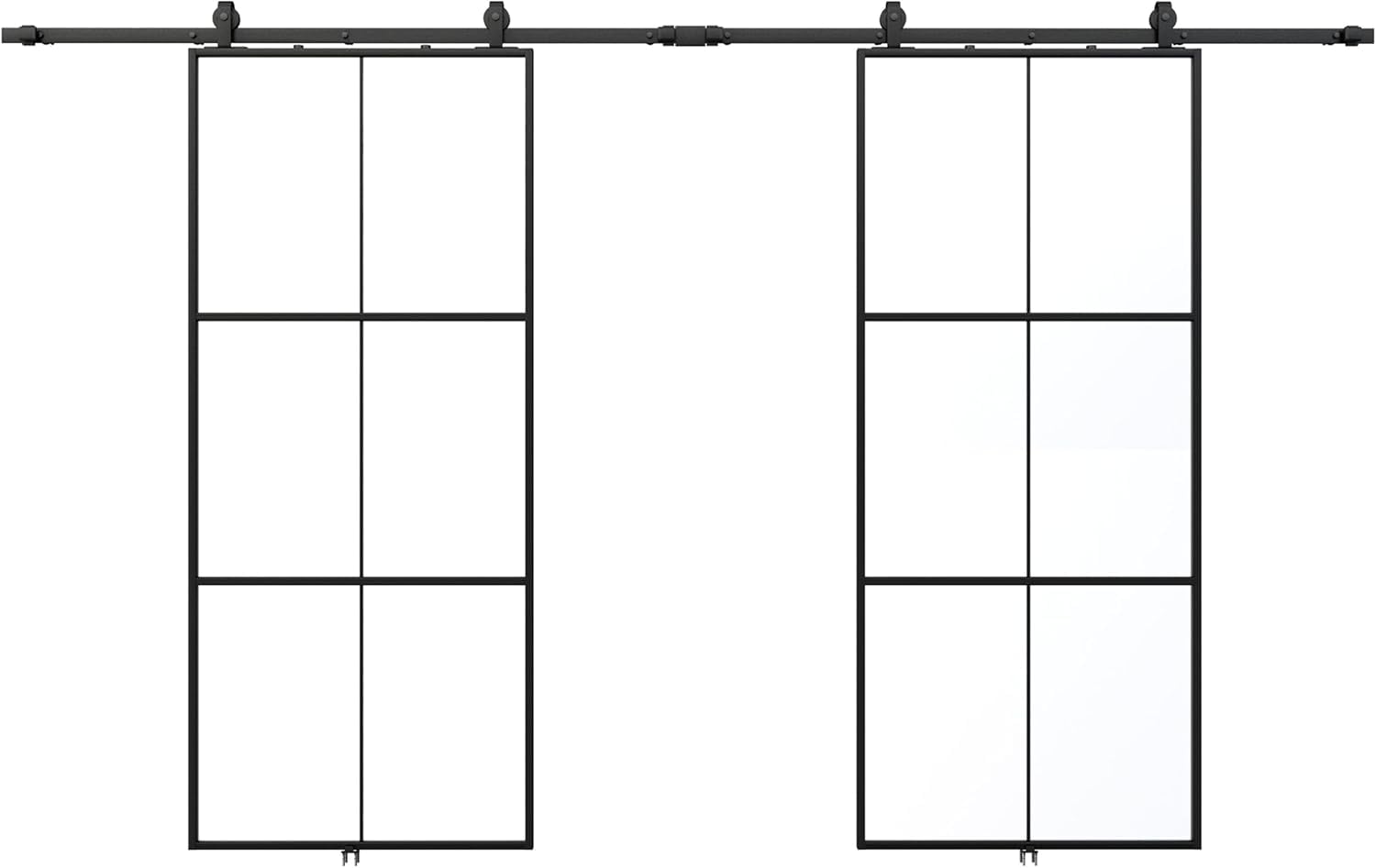 84 x 96 Inch Frosted Glass Double Barn Door with 14FT Sliding Hardware Kit - Aluminum Frame Easy Assembly for Bedroom, Closet & Room Divider | BARNSMITH