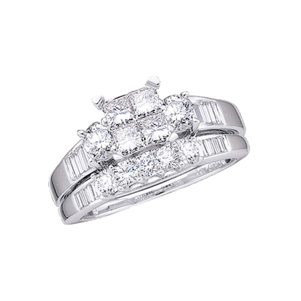 14K Yellow or White Gold Diamond Engagement Ring & Wedding Band Set - 1.0 CTTW Princess, Round & Baguette Cut Diamonds in Channel & Invisible Solitaire Setting - Perfect for Bridal, Anniversary & Special Occasions