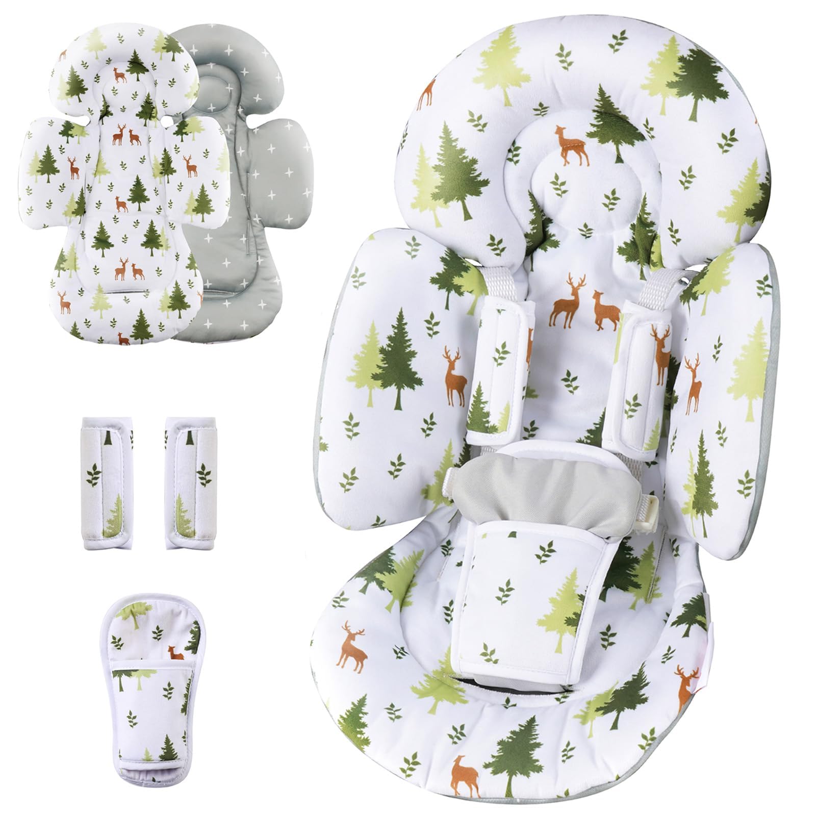 Infant Insert for 4moms Mamaroo Swing & Graco Swing - Newborn Head and Body Support Pillow - Reversible Breathable Baby Car Seat Insert - Soft Fabric Cushion (Green Forest) - Perfect for Newborns 0-6 Months in Swings and Car Seats