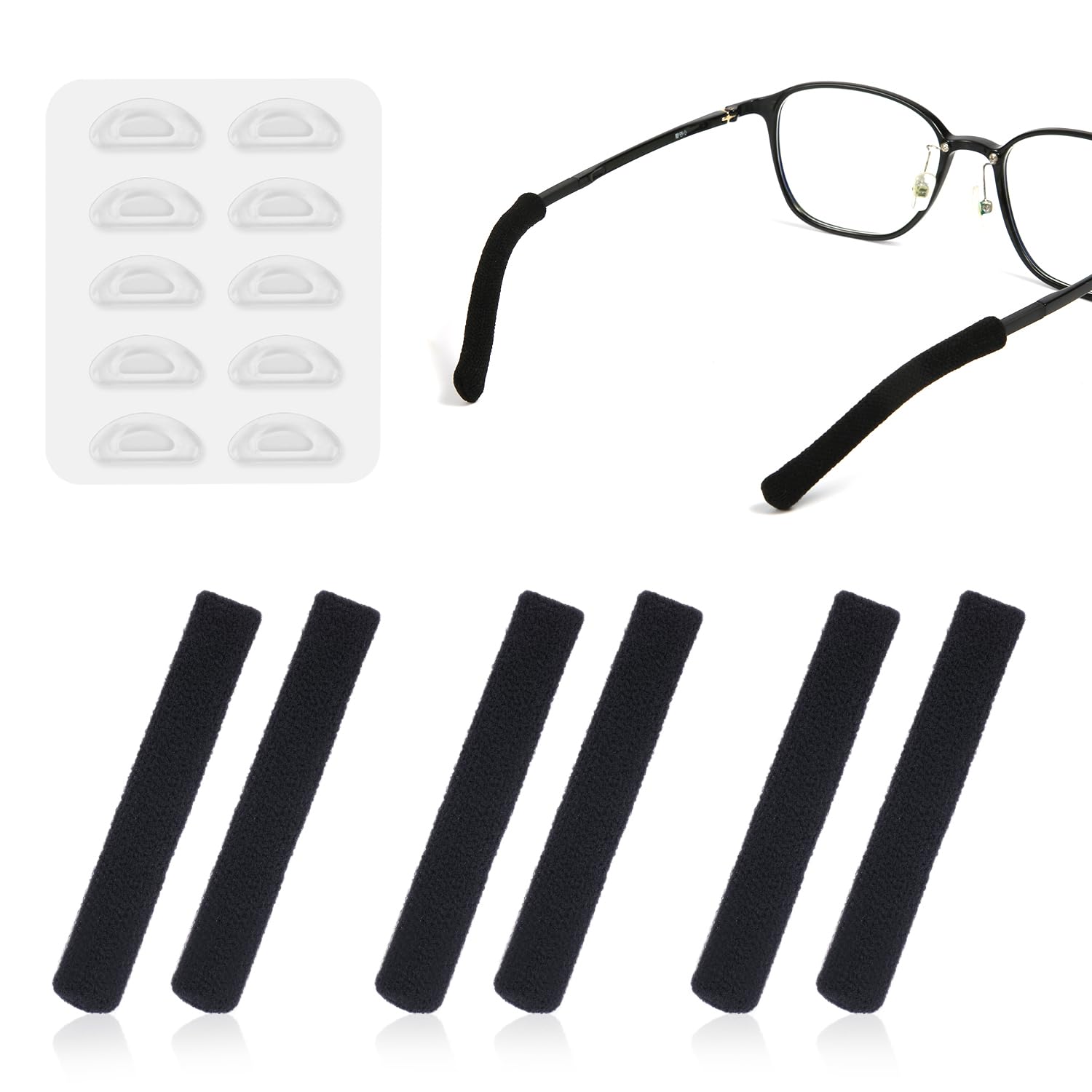 3 Pairs Anti-Slip Glasses Ear Cushions & 5 Pairs Soft Silicone Nose Pads - Comfortable Eyeglass Accessories for Better Fit - Perfect for Reading, Working, or Daily Wear