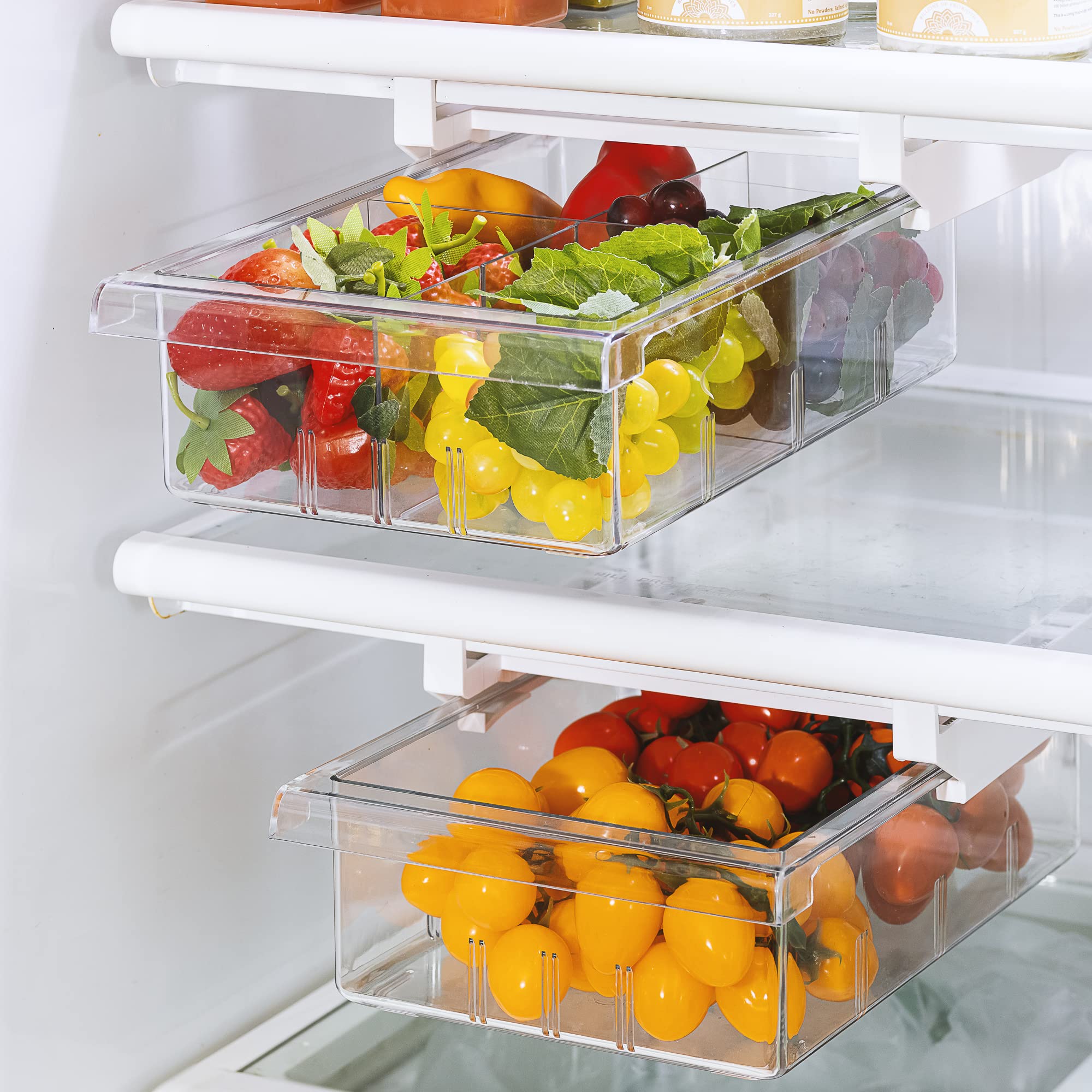 Sorbus Pull Out Fridge Drawer Organizer - Adjustable Plastic Kitchen & Bathroom Storage Bin for 0.6 Inch Thick Shelves (12-17 Inches) - 2 Pack - Perfect for Refrigerator, Pantry, and Cabinet Organization