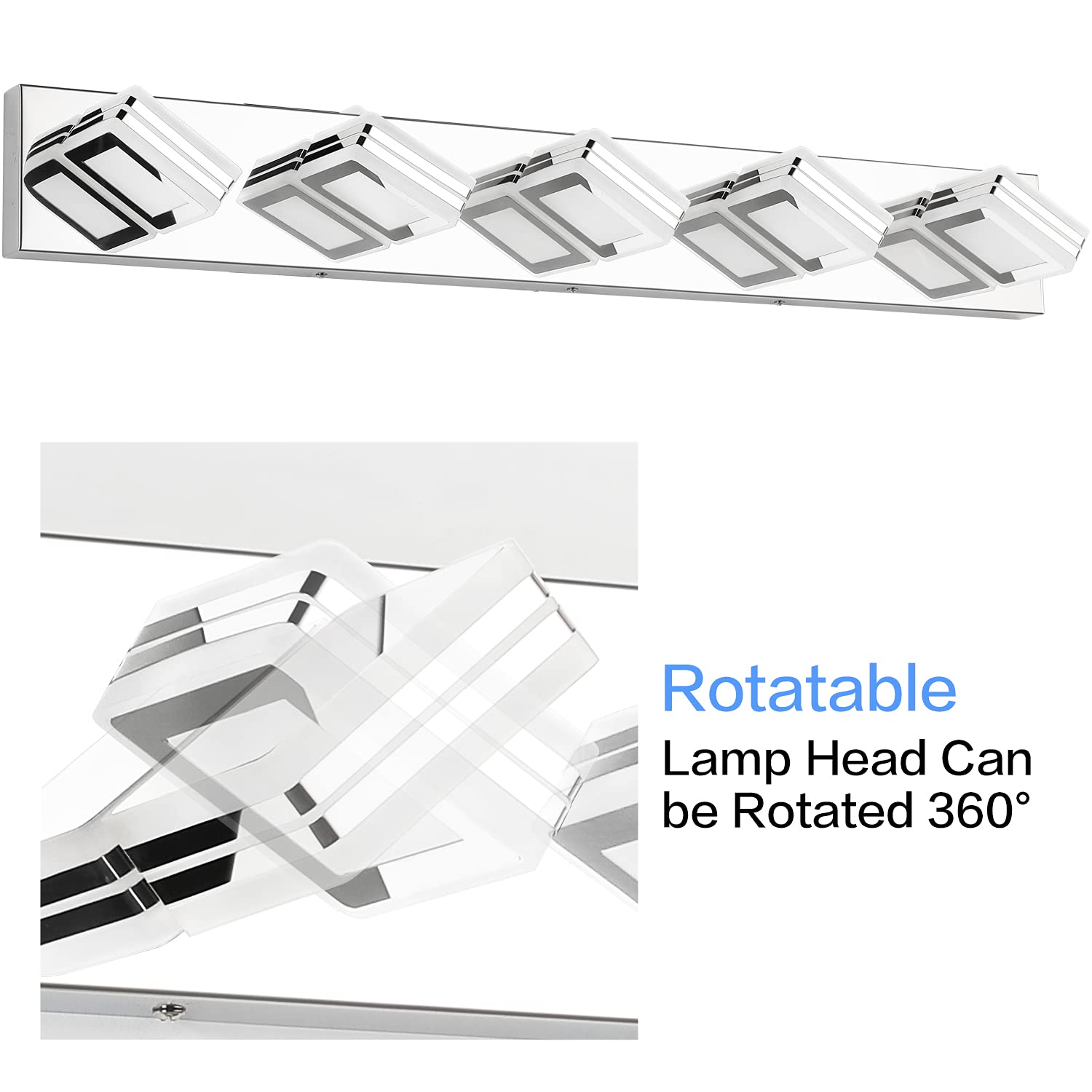 Modern Dimmable LED Bathroom Vanity Lights - Chrome 5 Lights for Mirror & Wall - Perfect for Makeup & Grooming