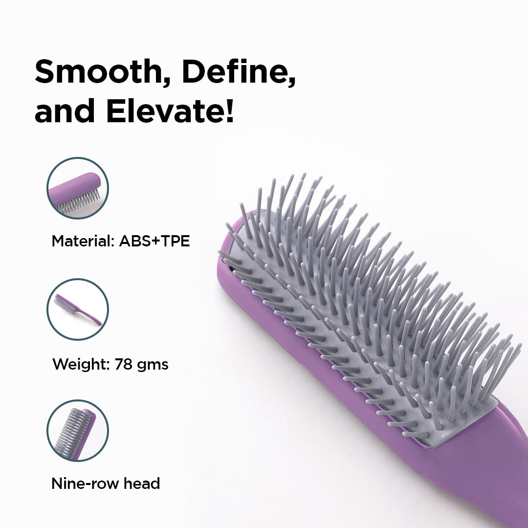 UMAI Flat Hair Brush with Strong Flexible Bristles - 9 Row Curl Defining Brush for Thick Curly Wavy Hair - Large Fan Head Styling Brush for Women Men (Blue Purple, 2 Pack) - Perfect for Salon Styling & Home Hair Care