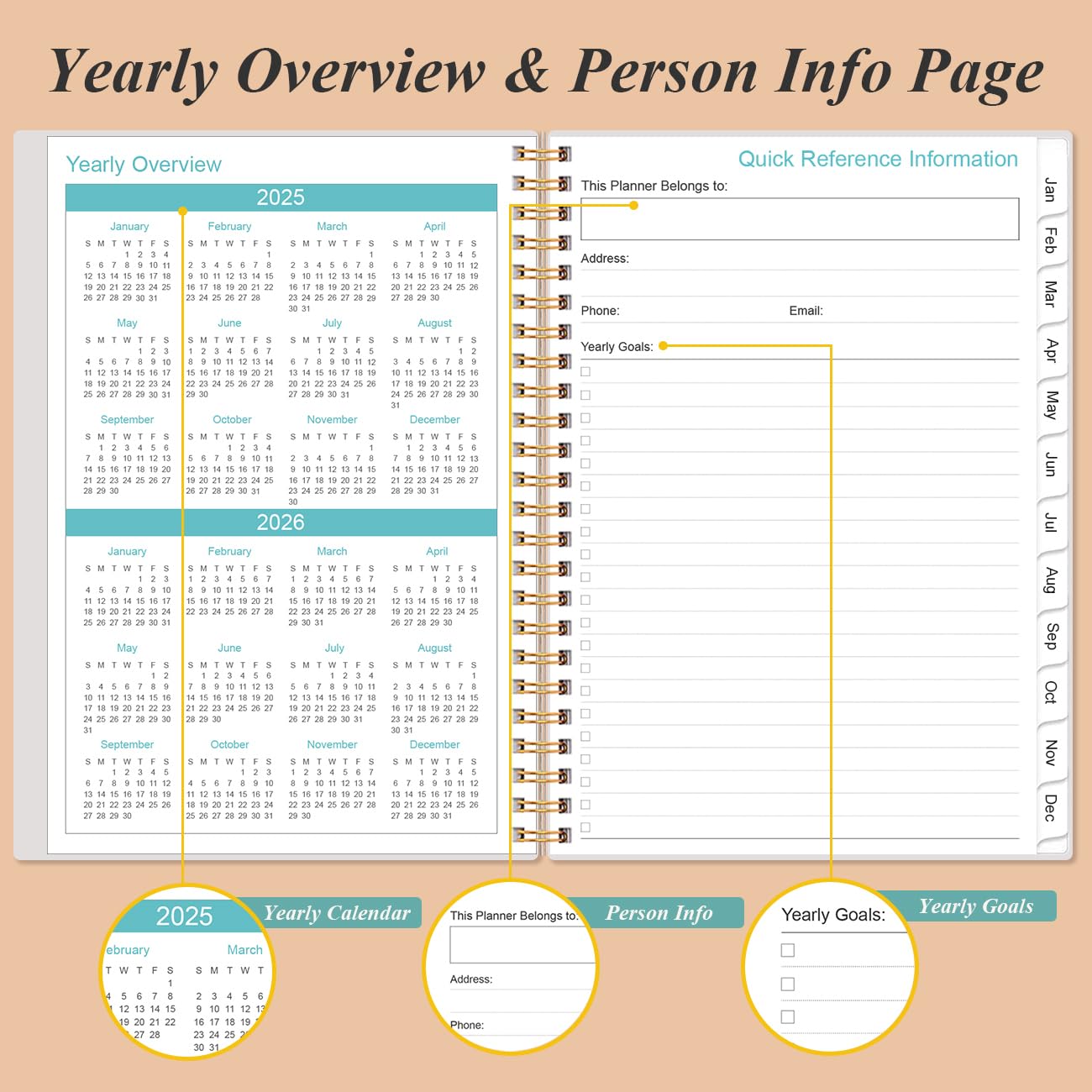 2025-2026 Monthly Planner - January 2025 to June 2026, 18-Month Calendar with Tabs, Twin-Wire Binding & Inner Pocket, 6.4