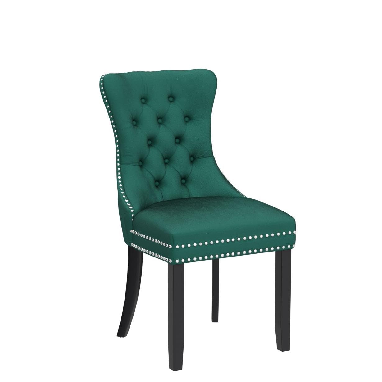 KCC Velvet Dining Chairs Set of 2 - Upholstered Tufted Modern Dining Room Chairs with Nailhead Trim & Solid Wood Legs, Nikki Collection Green Velvet Kitchen Chairs for Dining Room, Restaurant & Home Decor
