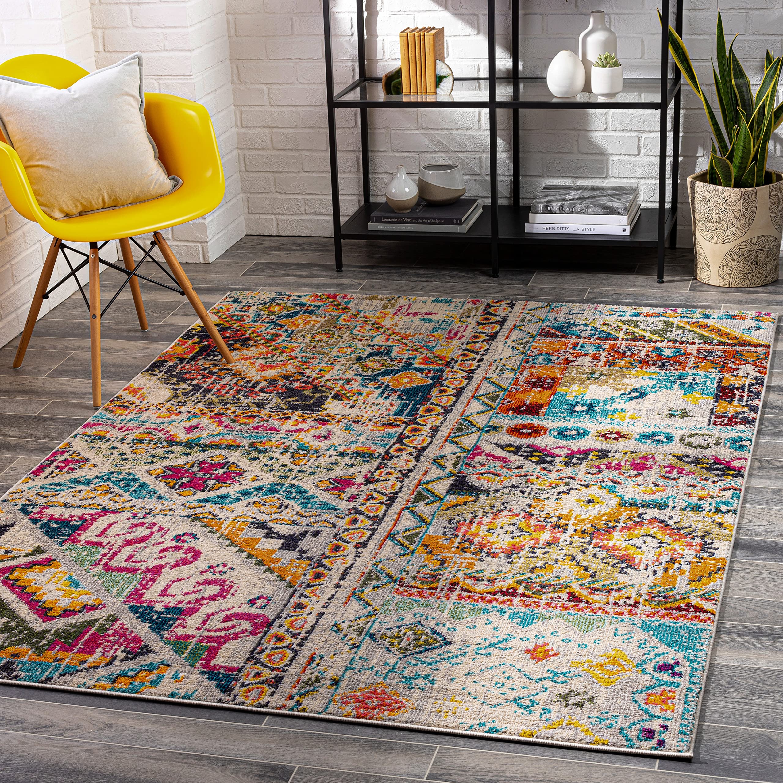 Mark&Day 2x3 Le Cannet Global Fuschia Area Rug - Soft Purple Blue Yellow Carpet for Living Room, Bedroom, Kitchen - Non-Slip Floor Mat (2' x 3') - Perfect for Home Decor, Dorm & Office Spaces