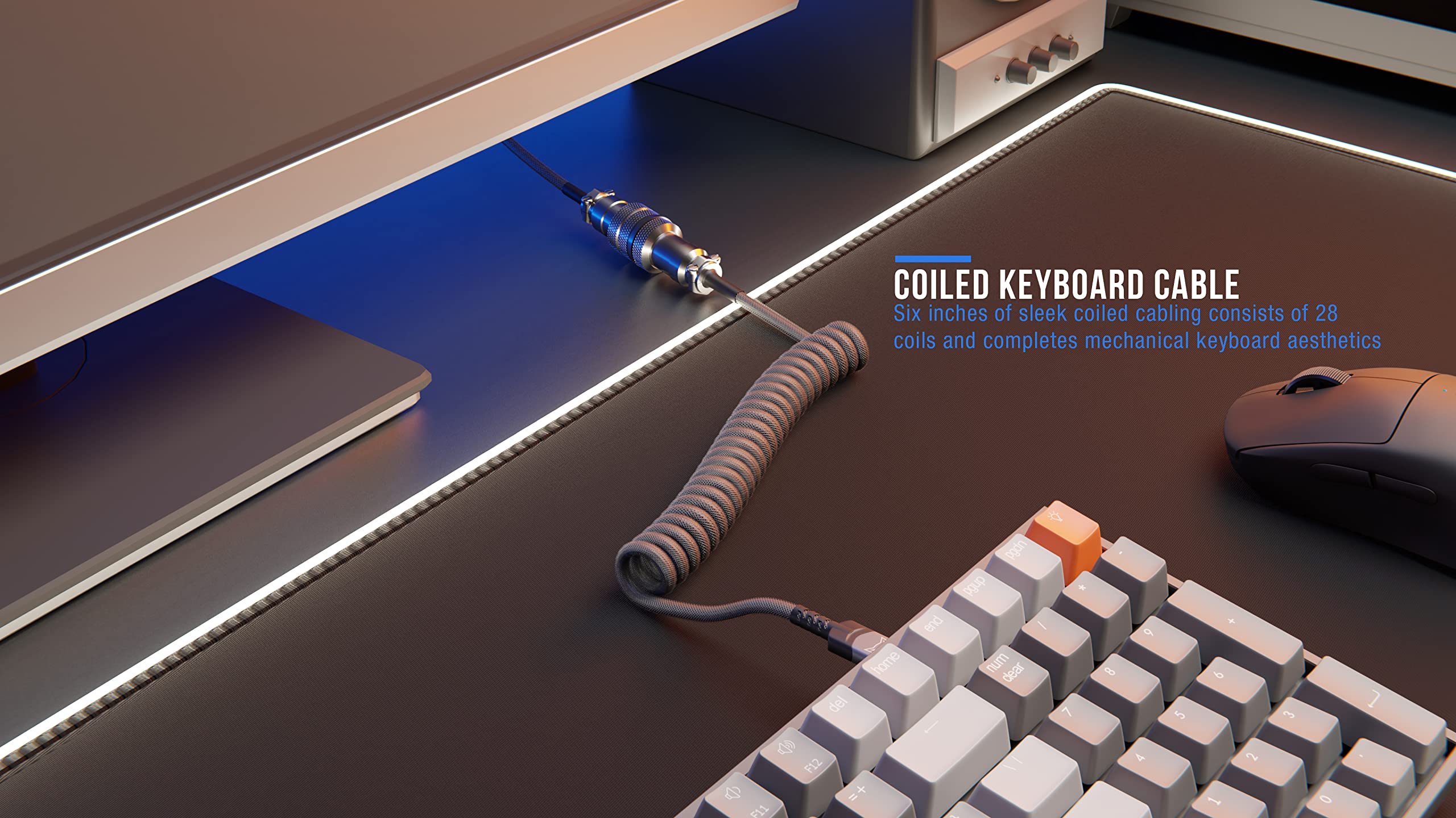 SubZERO Gaming Coiled Mechanical Keyboard Cable - Premium Double-Sleeved USB-C Cable with Detachable Aviator Connector, 6.6ft Dark Gray - Perfect for Mechanical Keyboards, Gaming Setups & Workstations