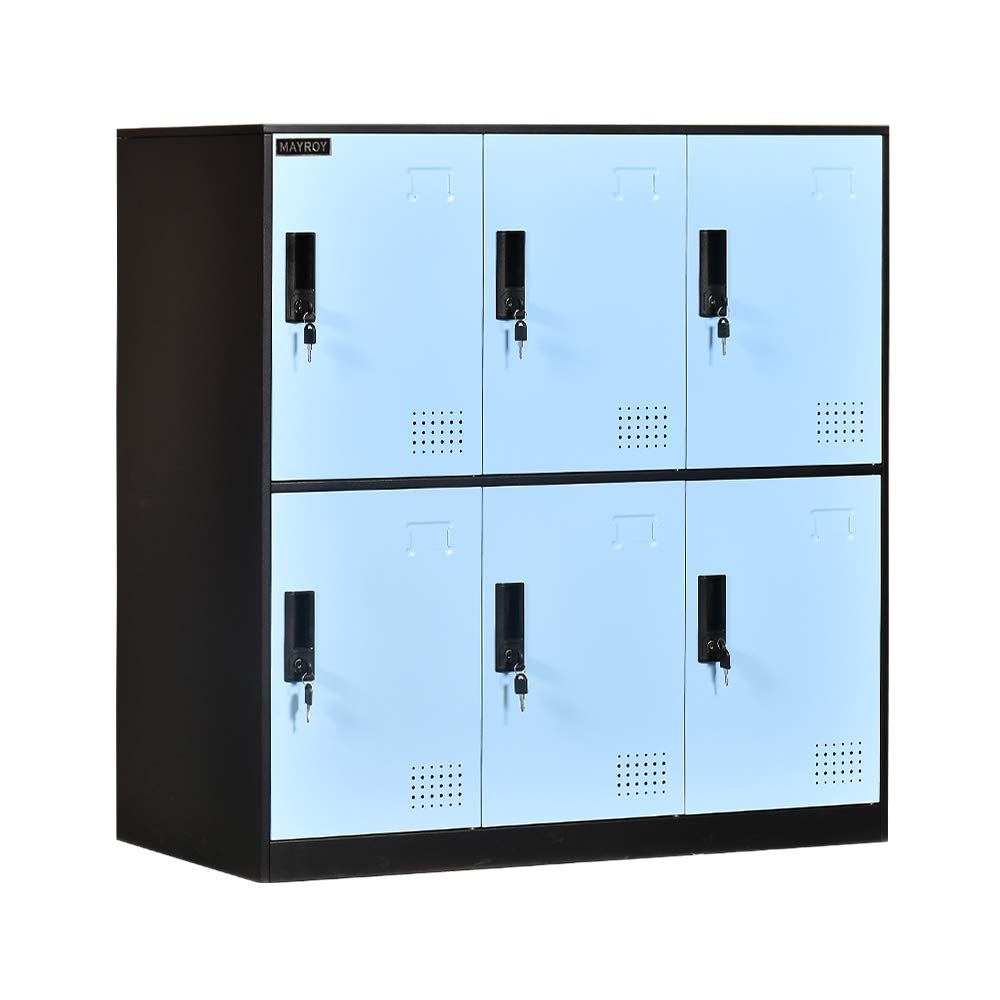 6-Door Metal Storage Locker Cabinet with Lock - Secure Office, Home & School Organizer for Classroom, Gym, Kids Room & Playroom (Blue) - Perfect for Storing Sports Equipment, Toys & School Supplies