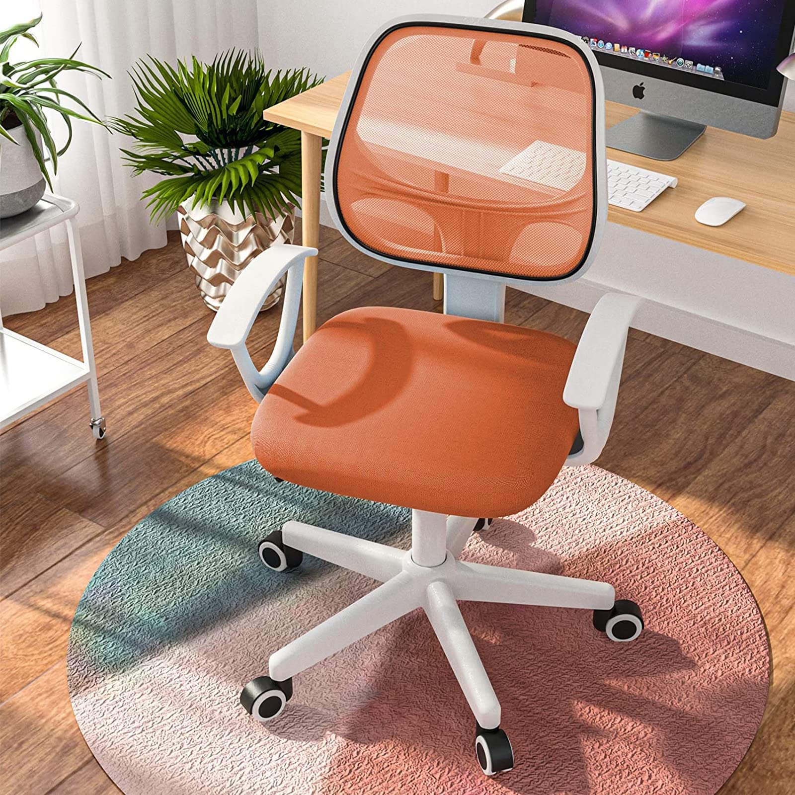 Adjustable Swivel Kids Desk Chair with Low Back & Arms - Ergonomic Study Computer Chair for Teens & Children, Orange - Perfect for Home Office, Online Learning & Gaming