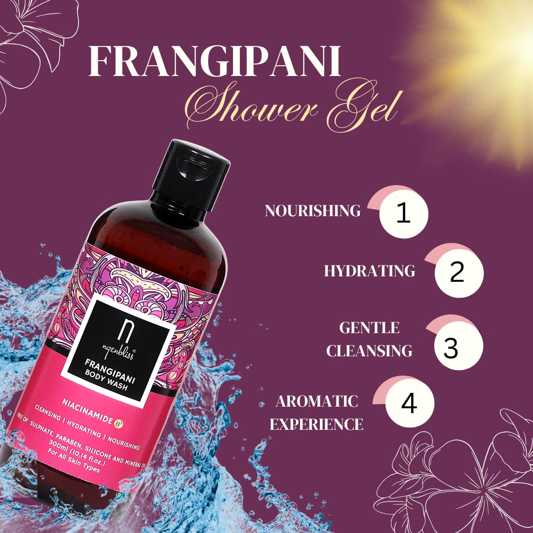 Ngenbliss Frangipani & Niacinamide Body Wash for Smooth, Hydrated Skin - Perfect for Daily Shower & Spa Relaxation