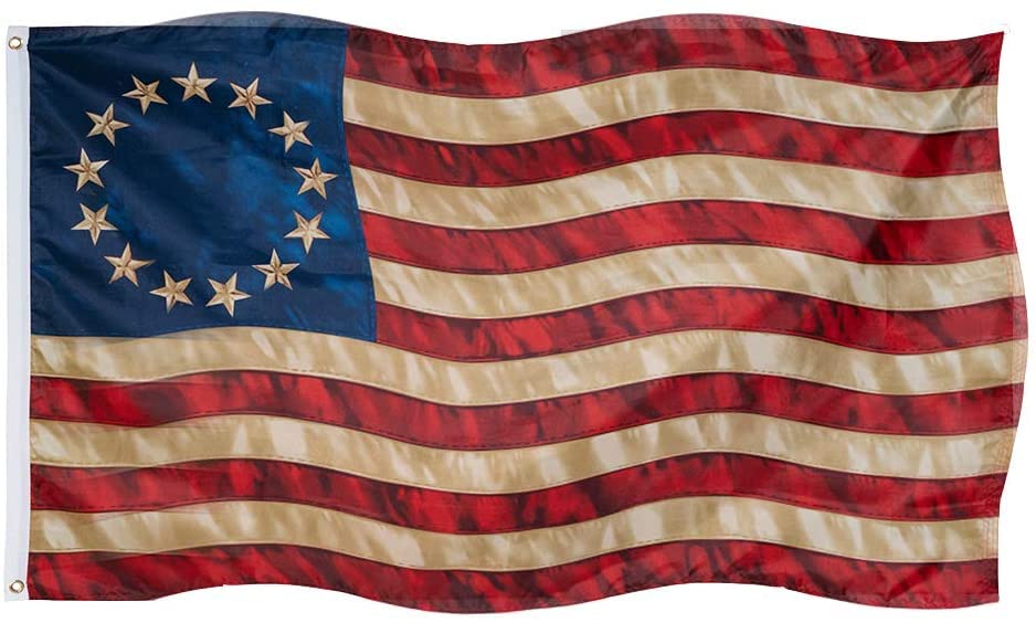 Vintage Tea Stained 13 Stars Betsy Ross American Flag 4x6 Ft - Authentic Colonial USA Flag with 2 Brass Grommets for Outdoor & Historical Display | Perfect for Patriotic Decor, Revolutionary War Reenactments & Vintage Home Decor