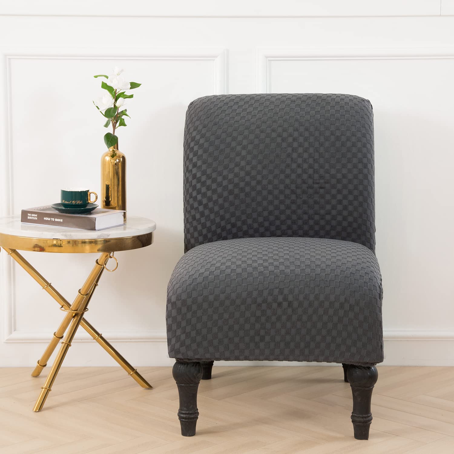 Stretch Jacquard Armless Accent Chair Slipcover - Washable Furniture Protector for Slipper Chairs Without Arms (Dark Grey, 1 Pack) | Perfect for Living Room, Bedroom & Home Decor
