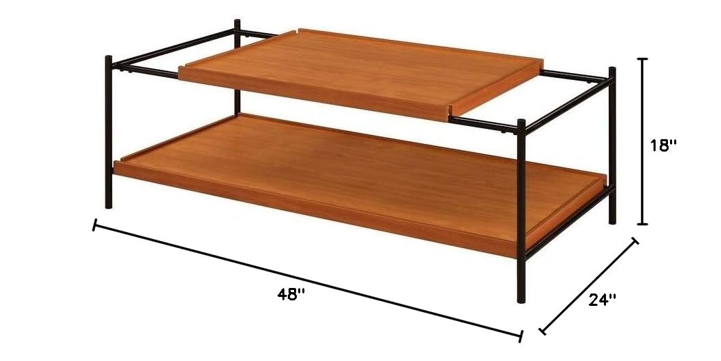 Solid Oak Rectangular Coffee Table with Metal Frame - Transitional Style MDF Shelf in Brown & Black - Perfect for Living Room, Office, or Lounge Area