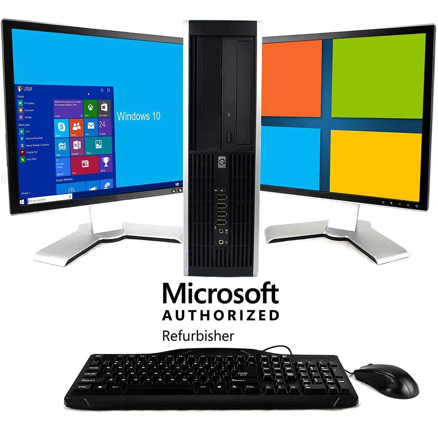 Renewed HP Elite Desktop Computer Tower PC - Intel Core i5-2400, 8GB RAM, 2TB HDD, WiFi, Bluetooth, DVD-ROM, Keyboard & Mouse, Dual 24