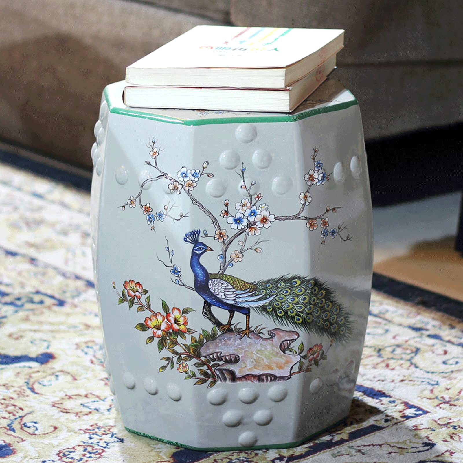 Heavy Duty Porcelain Side Table - Indoor Outdoor Garden Stool, Chinese Style Glazed Drum Table, Waterproof & Easy Clean, Holds 240 Lbs (Color: B) - Perfect for Patio, Balcony, Living Room & Garden Decor