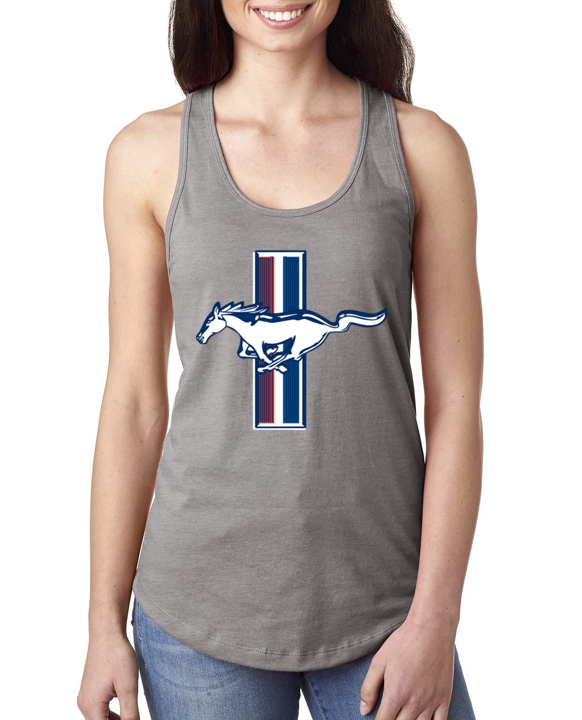 Vintage Ford Mustang Retro USA Logo Classic Car & Truck Racerback Tank Top for Women - Perfect for Car Shows, Casual Outings & Summer Wear