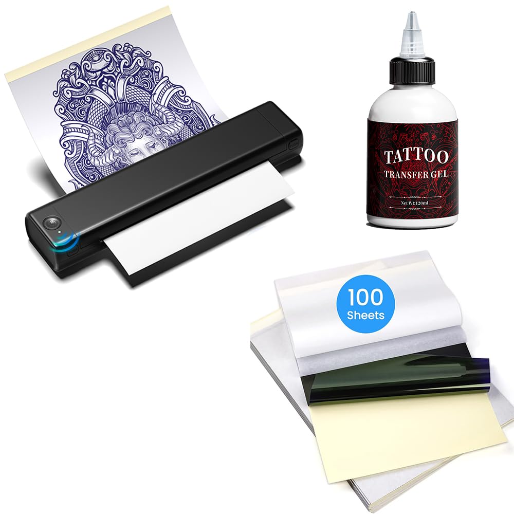 Professional Tattoo Printer Kit with Gel & Stencil Paper - Perfect for Tattoo Artists, Beginners & DIY Body Art (Home Studio & Tattoo Shop Use)