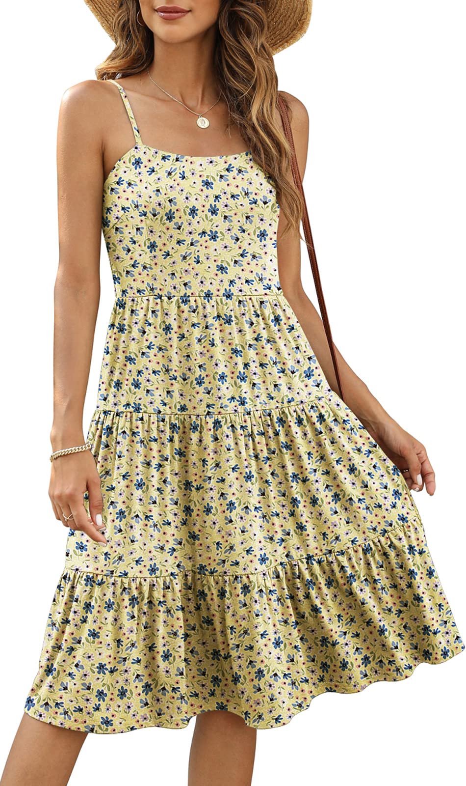 Berydress Women's Summer Spaghetti Strap Tiered Midi Dress - Cotton Ruffle Casual Sundress for Wedding Guest, Beach & Vacation | Black Flowy Dress for Outdoor Parties, Date Night & Summer Travel