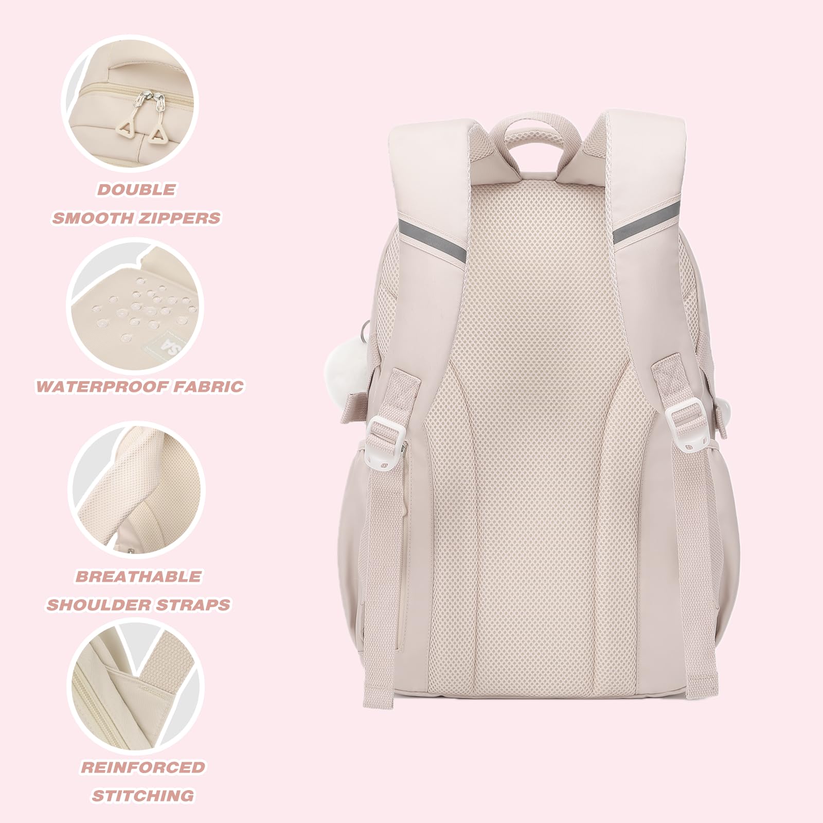 Cute Girls Backpack for School - Large Capacity Middle & Elementary Student Bookbag, Durable Casual Daypack for Teen Girls (White) - Perfect for School, Travel & Daily Use