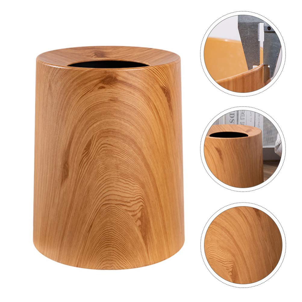 1pc Wood Grain Trash Can - Lidless Waste Bin with Natural Wood Texture for Kitchen, Bathroom & Office - Eco-Friendly Household Garbage Container for Home & Office Use