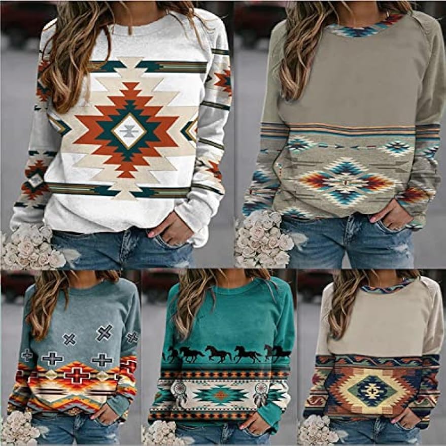 Aztec Sweatshirt Women - Retro Western Crewneck for Casual Wear