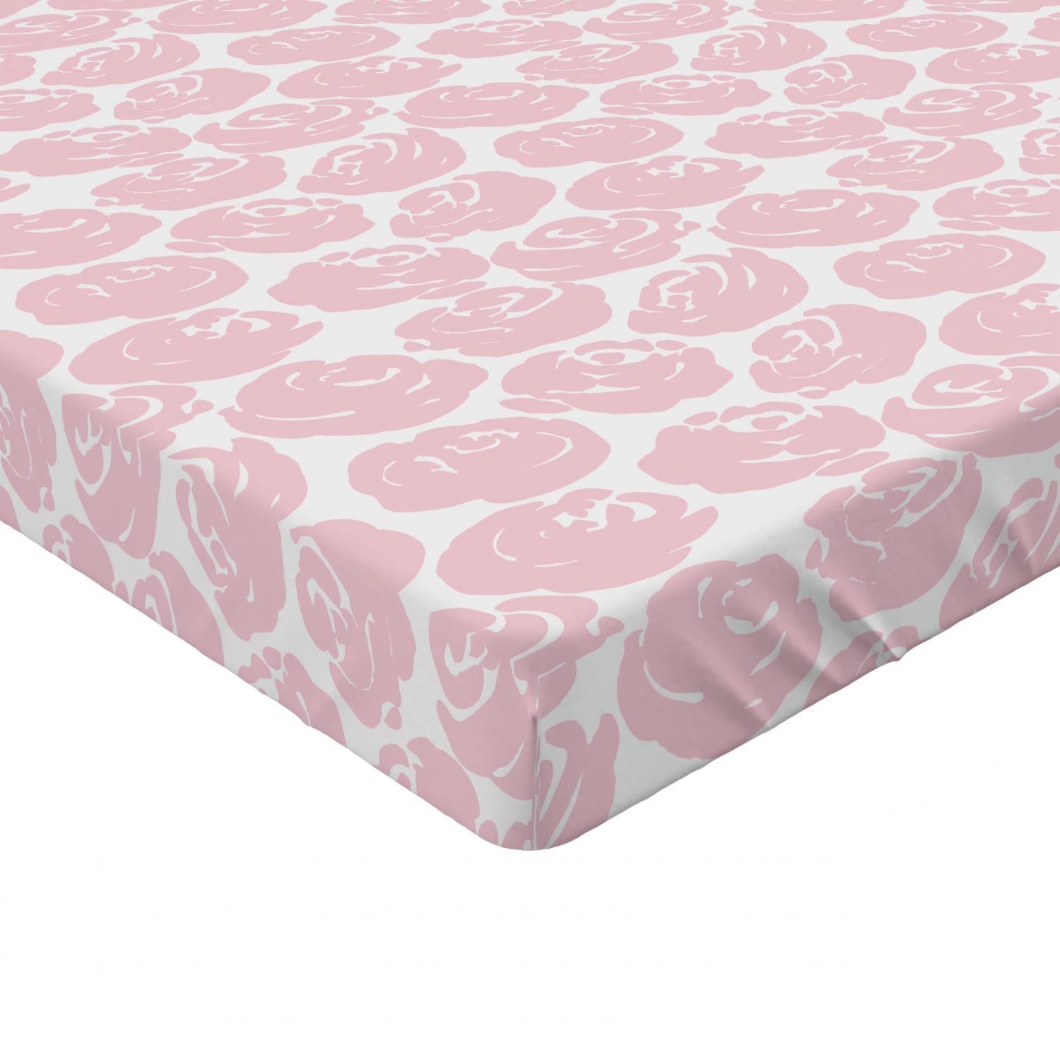 Ambesonne Floral Fitted Sheet - Full Size Rose White with English Garden Print, Deep Pocket Elastic Bed Cover for Queen Mattress | Soft Abstract Rose Silhouettes Pattern | Perfect for Guest Rooms, Master Bedrooms & Vacation Homes