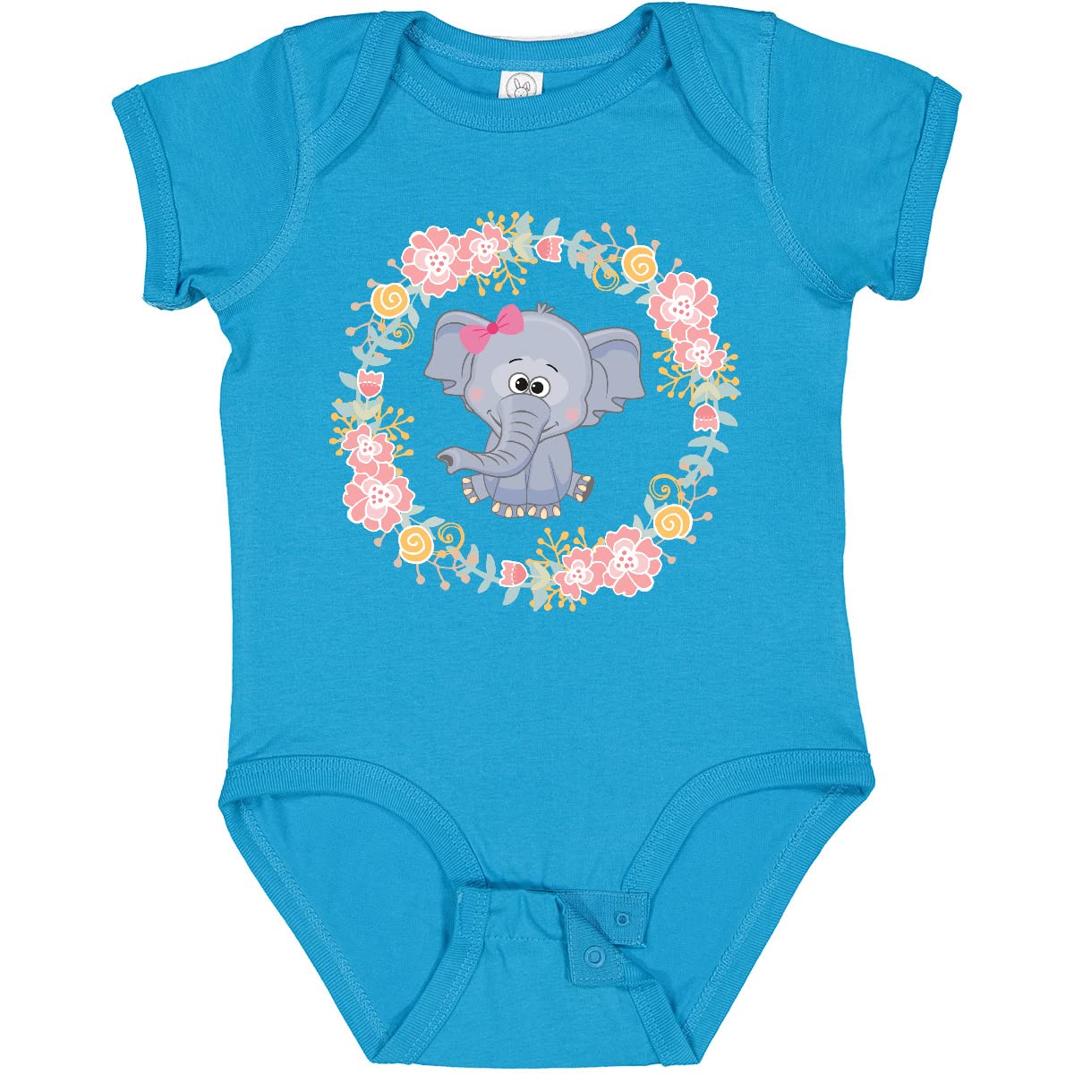 Inktastic Girl Elephant Rose Wreath Baby Bodysuit - Cute Animal Print Onesie for Newborns & Infants - Perfect for Baby Showers, Birthdays & Photo Shoots