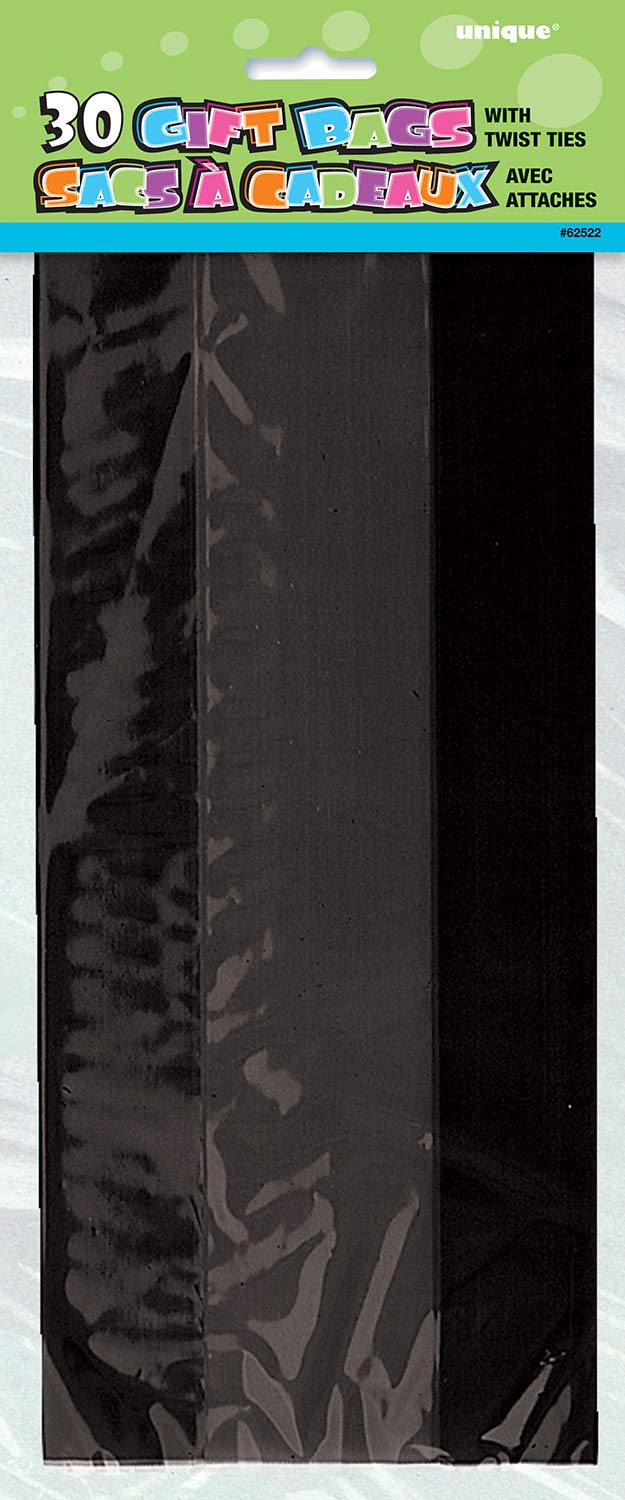 Black Cellophane Goodie Bags 14x5.3 Inches - 30 Pack | Elegant Party Favor Bags for Birthdays, Baby Showers, Weddings & Events | Perfect for Candy, Gifts & Treats | Reusable & Durable Party Supplies
