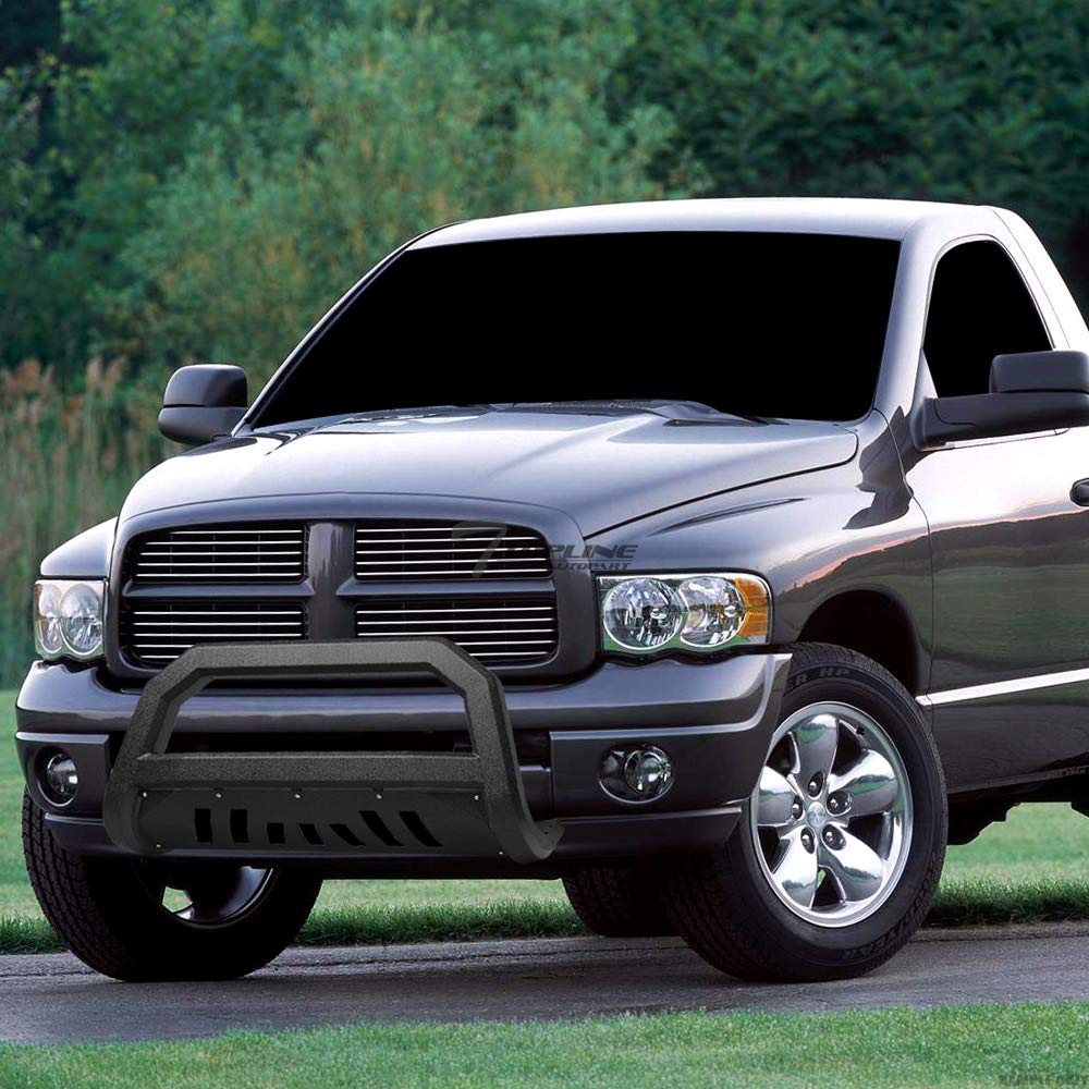 Textured Black AVT Style Bull Bar Brush Guard Front Bumper Grille with Skid Plate for 2005-2015 Toyota Tacoma - Off-Road Protection & Truck Accessories for Adventure & Work