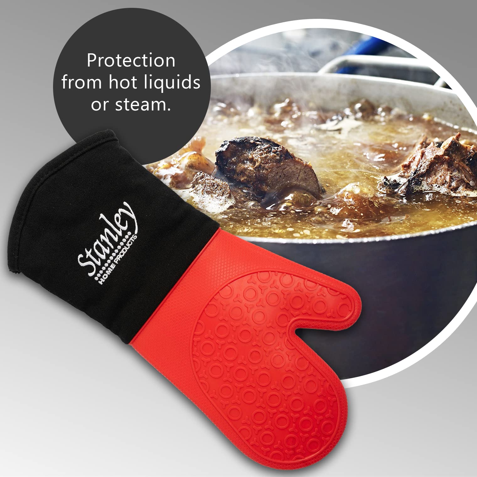 Stanley Heat-Resistant Silicone Oven Gloves - BBQ Mitts for Hot Pans, Plates & Dishes - Arm Protection Up to 500°F - Comfortable Insulated Kitchen Gloves for Baking, Grilling & Cooking (1 Pair)