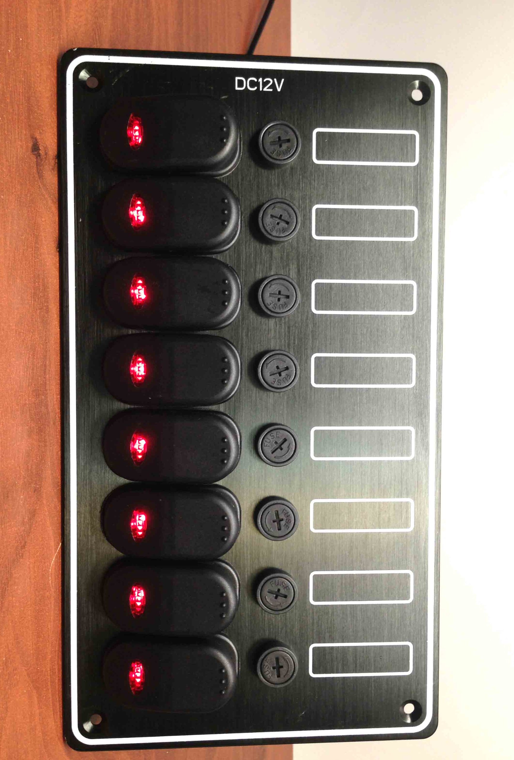 8 Gang Marine Boat Waterproof Vertical Switch Panel - 12VDC Aluminum Plate for Boats, Yachts & Marine Electronics - Perfect for Navigation Lights, Bilge Pumps & Onboard Systems