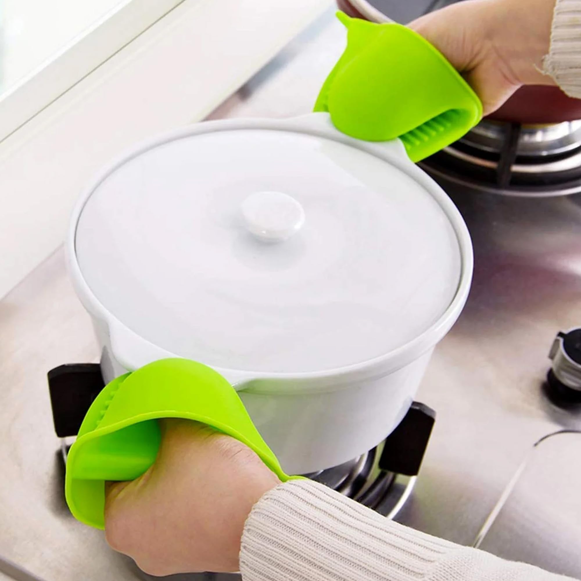 Heat Resistant Silicone Pot Holder & Oven Mitts Set - 2 Pack Multicolor Kitchen Cooking Gloves for Baking, Grilling & Hot Dish Handling - Non-Slip Grip & Durable Protection