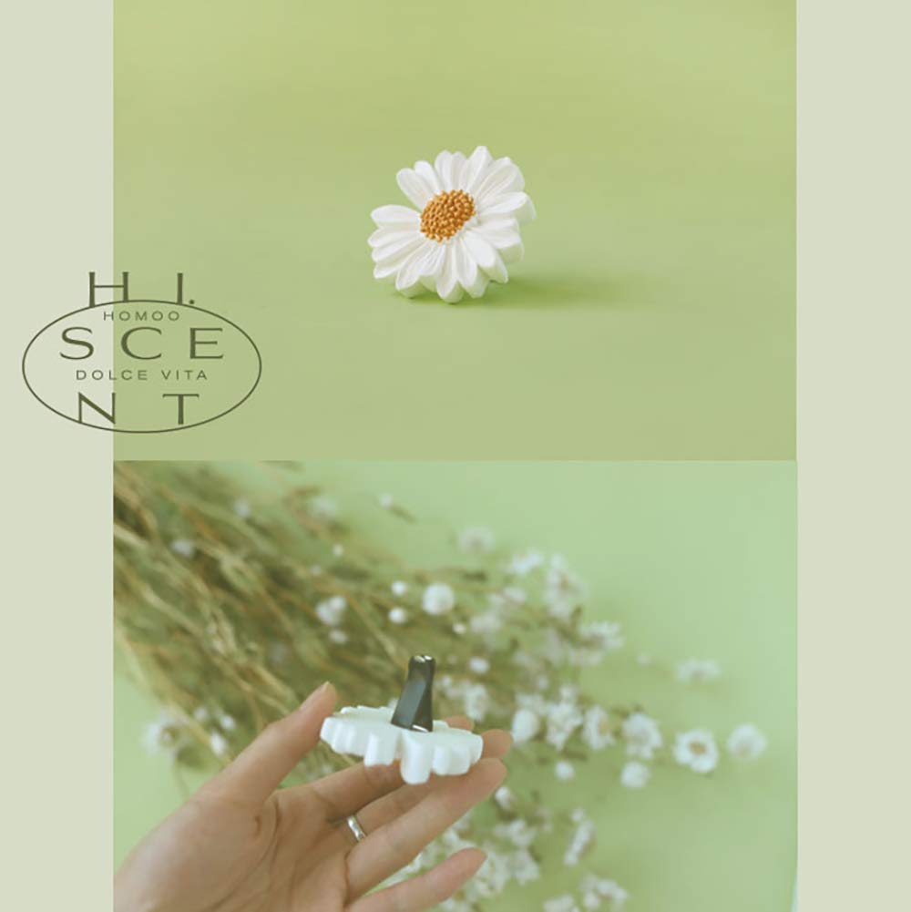 INEBIZ Summer Daisy Ceramic Stone Aroma Diffuser - White Car Air Vent Clip Decor for Horizontal Outlet | Car Interior Freshener & Essential Oil Diffuser for Home, Office & Travel