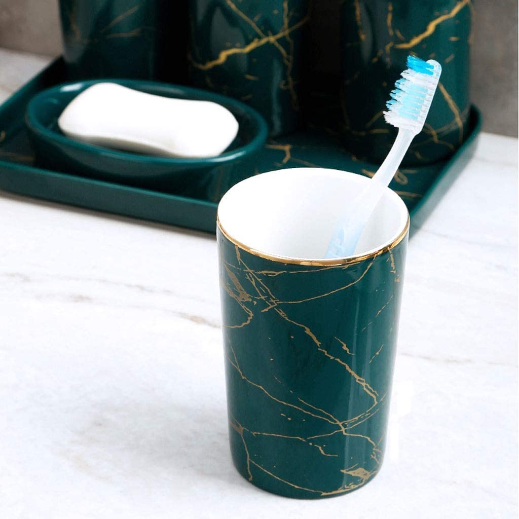 Nordic Ceramic Bathroom Accessories Set - Imitation Marble Toothbrush Holder, Soap Dispenser, Cup & Soap Dish | Modern Bathroom Decor for Home, Hotel & Spa Use