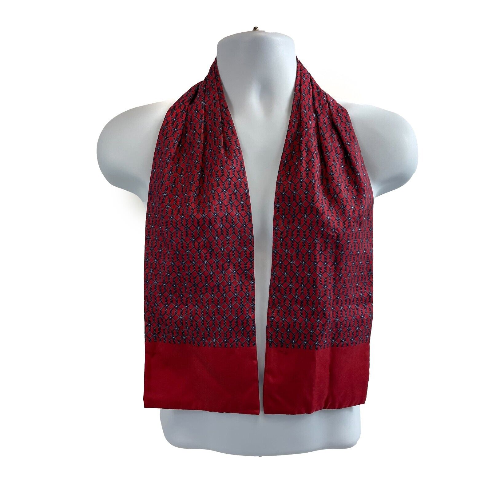 Hermes Burgundy Blue Chainlink Ascot Cravat - Luxury Silk Necktie for Men - Perfect for Weddings, Business Meetings & Formal Events