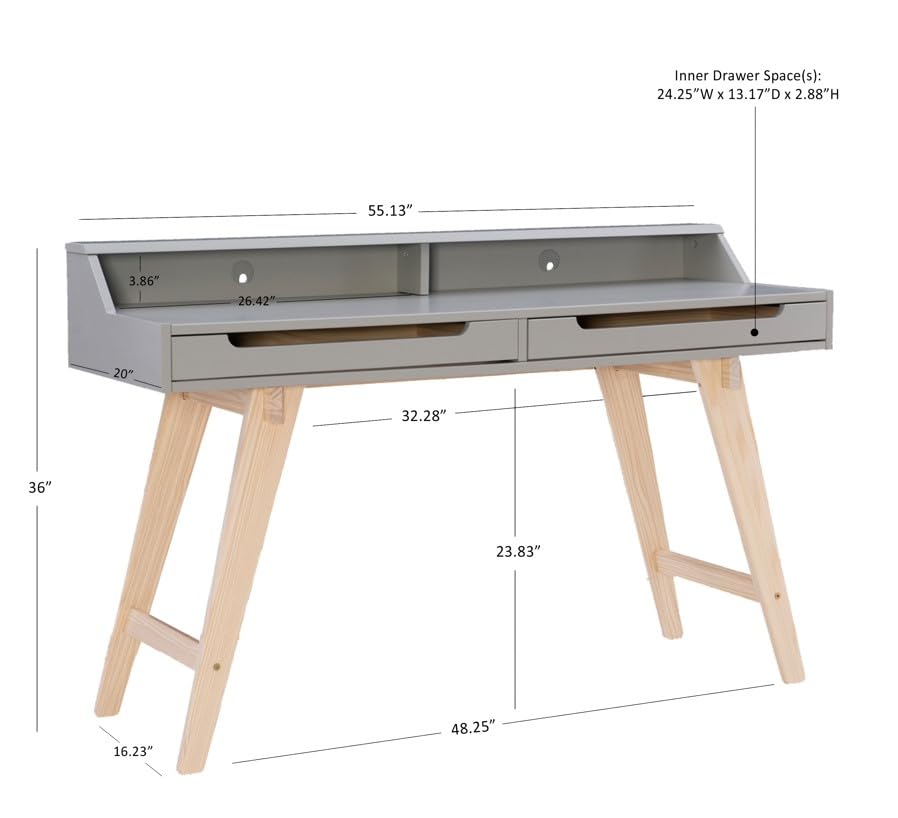 Linon Modern Grey & Natural Shivley Two-Drawer Writing Desk - Stylish Home Office Furniture for Small Spaces & Workstations