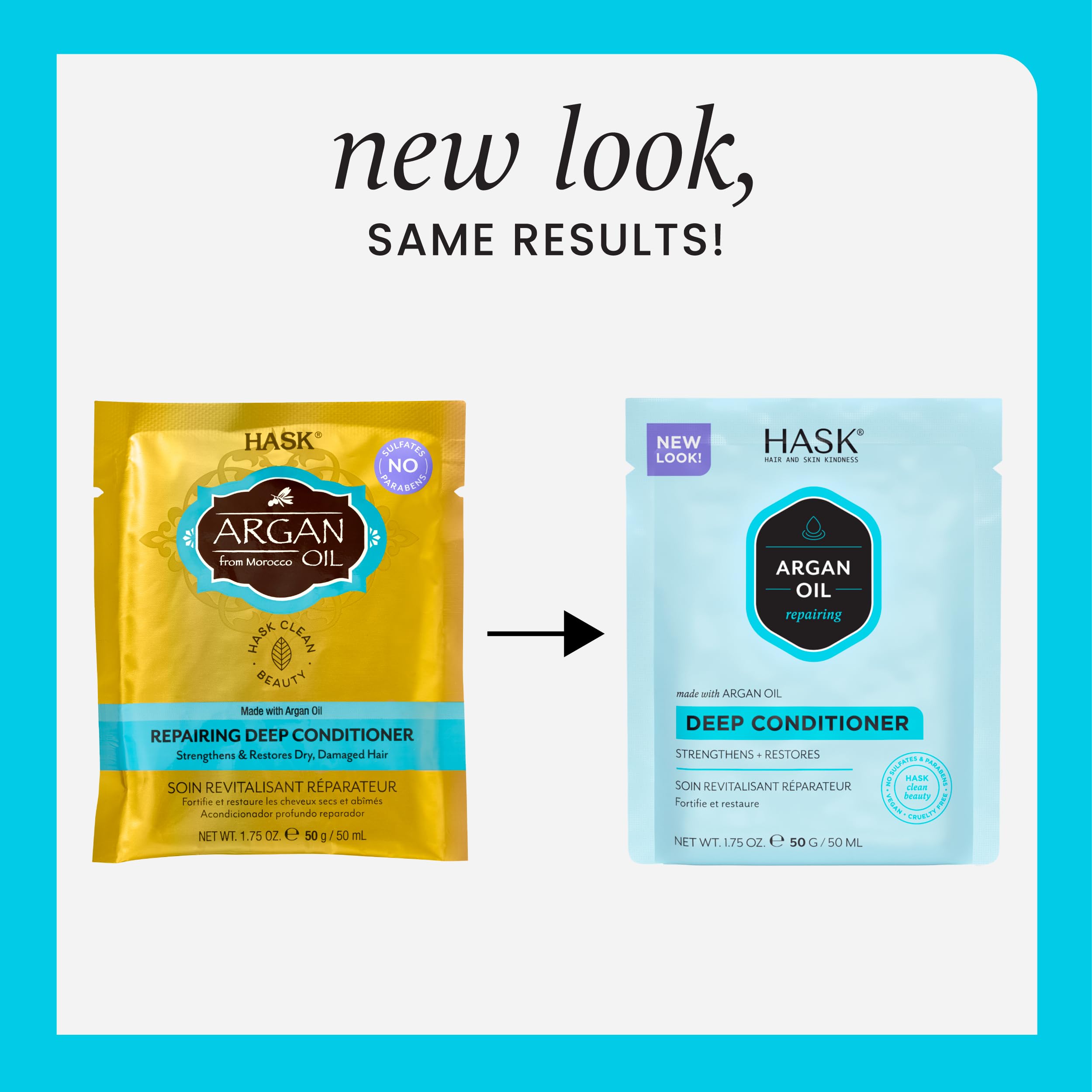 HASK Argan Oil Repairing Deep Conditioner Treatment Pack - 50 Gm | Restores & Smooths Dry, Damaged Hair | Sulfate & Paraben Free, Vegan | For Curly, Frizzy & Color-Treated Hair | At-Home Salon Quality Hair Care Treatment