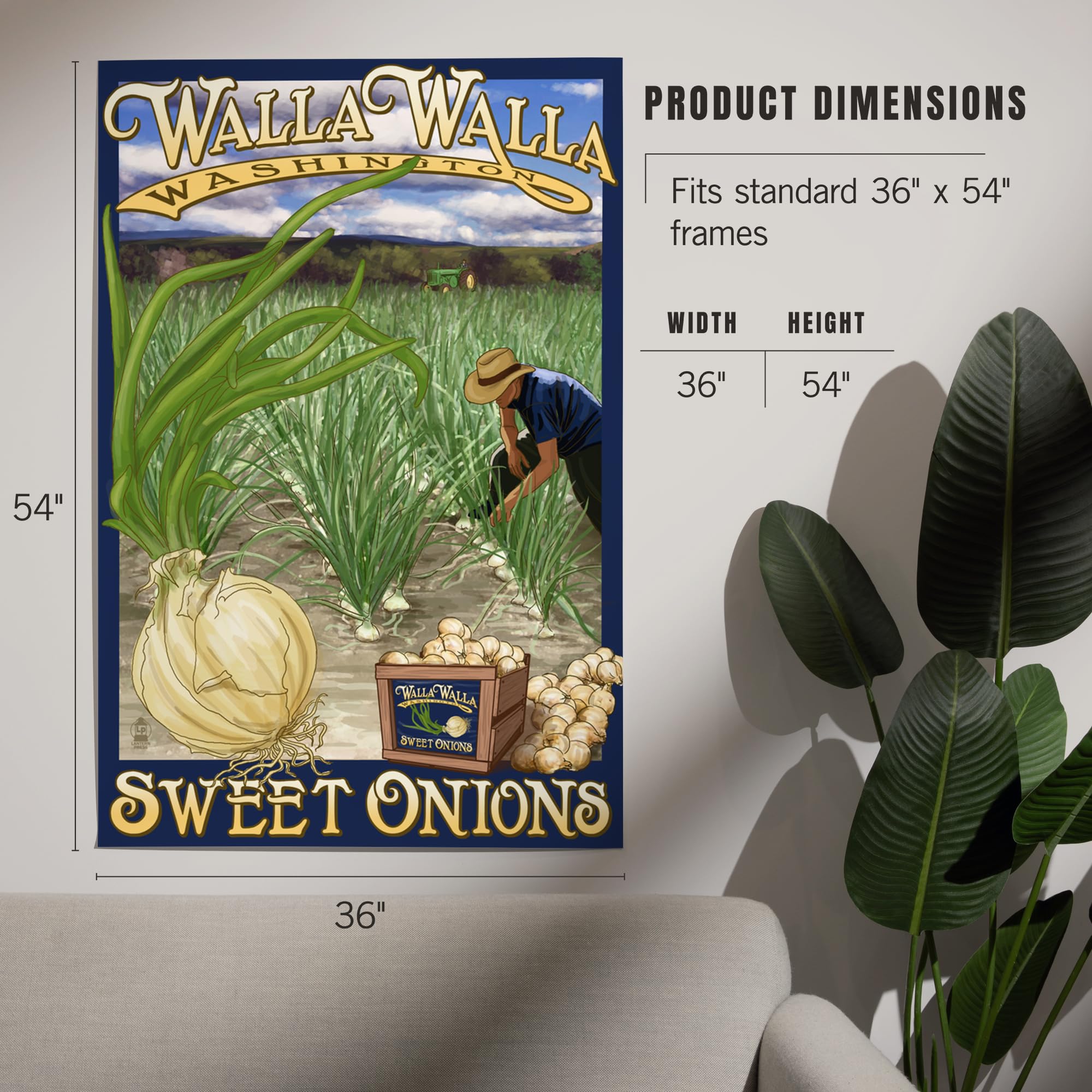 Lantern Press 36x54 Inch Giclee Art Print - Walla Walla Sweet Onions Washington Landscape Wall Decor | Perfect for Living Room, Bedroom & Office Artwork