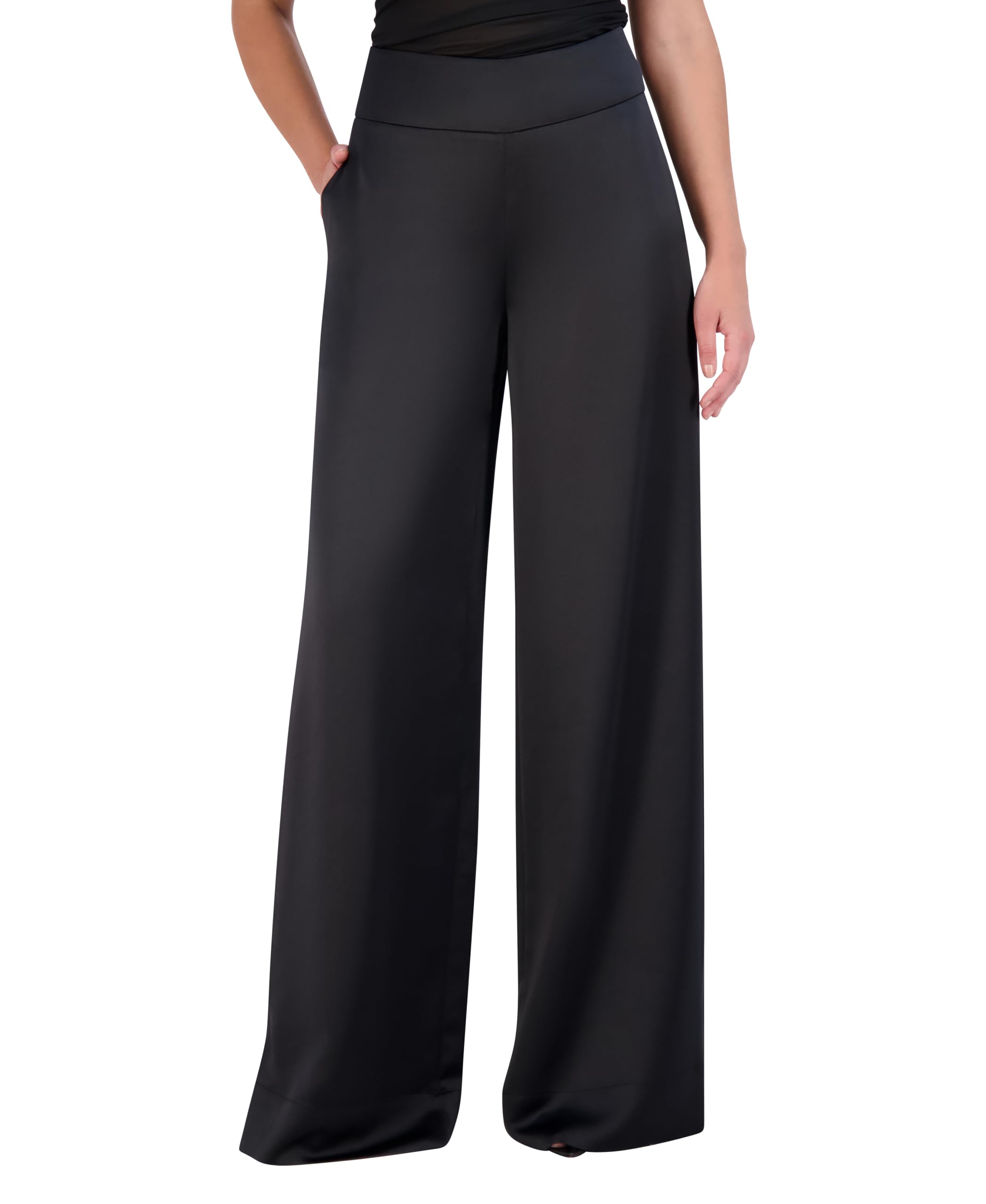 BCBGMAXAZRIA Women's Wide Leg Satin Pants - High Waist Flowy Lounge Pants for Elegant Comfort | Perfect for Work, Evening Out & Home Relaxation