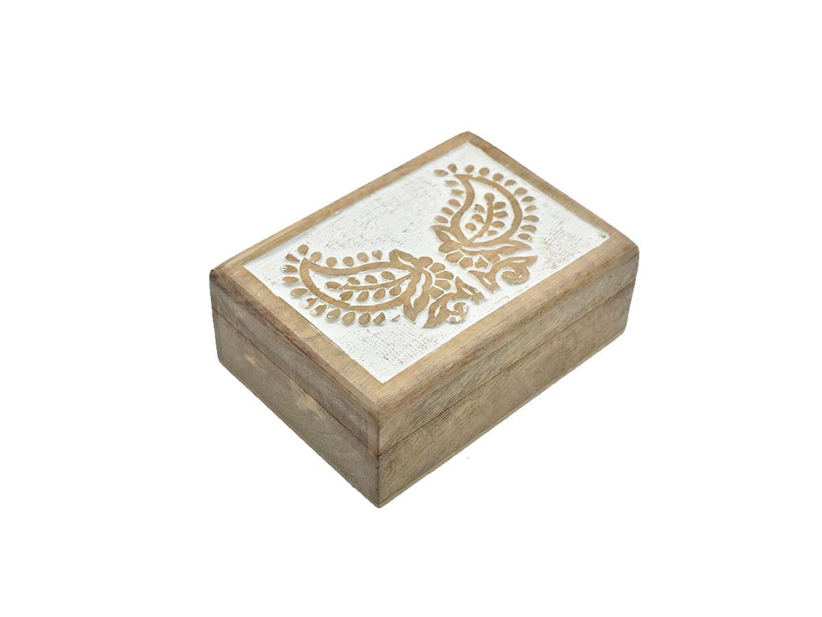 Handmade Wooden Jewelry Box with Paisley Carving - Decorative Treasure Chest for Women, Jewelry Organizer & Keepsake Gift for Her - Perfect for Home Décor, Wedding Gifts & Jewelry Storage