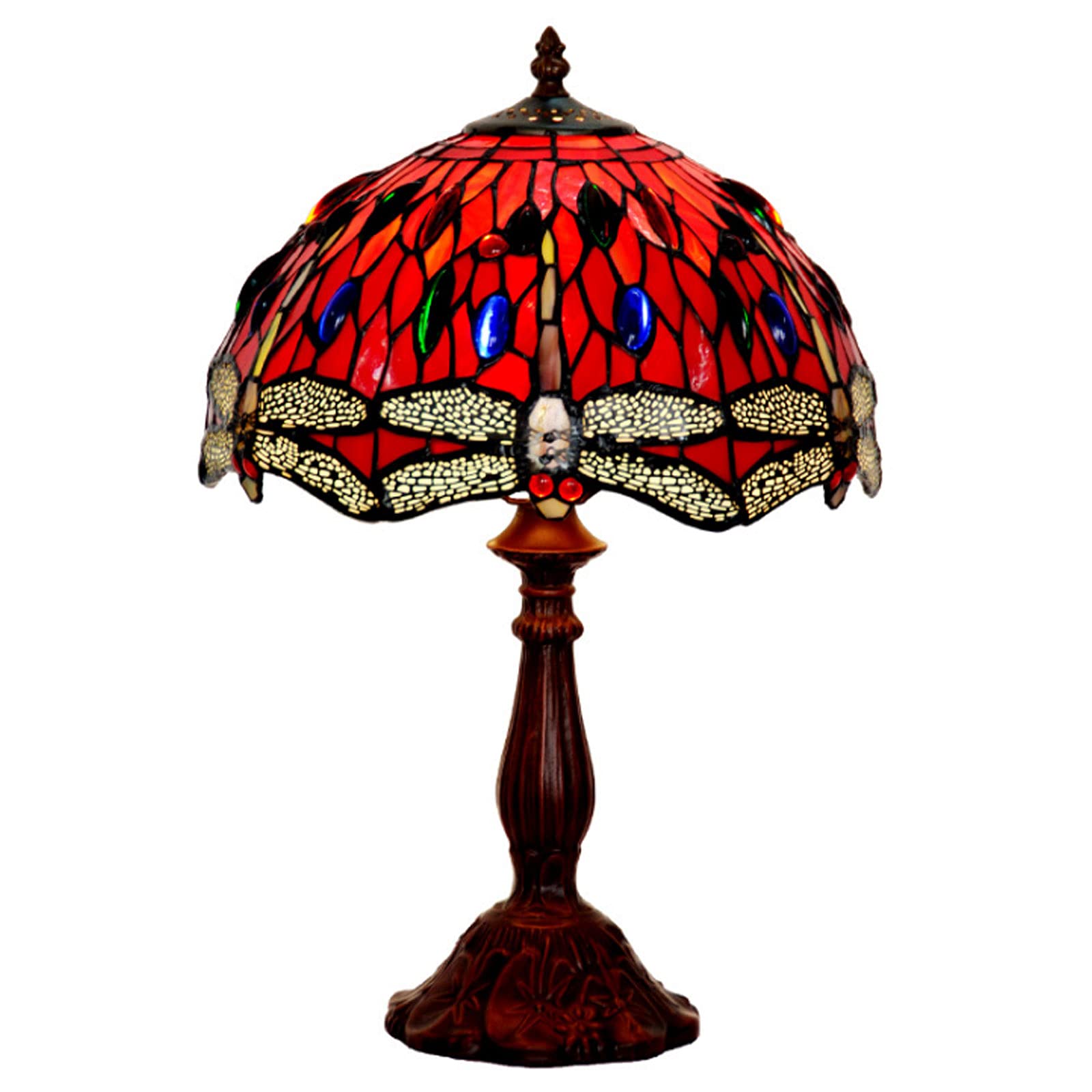 XYYRYS 12-Inch European Red Dragonfly Table Lamp - Handmade Stained Glass Desk Light for Reading, Living Room & Night Lighting | Perfect for Home Office, Study & Bedside Decor