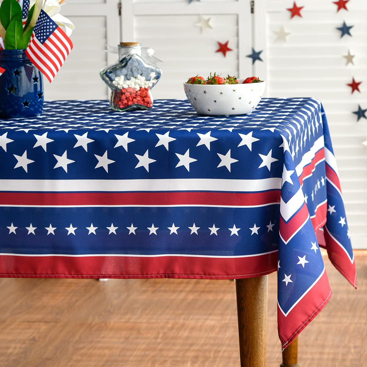 Horaldaily 4th of July Patriotic Tablecloth 60x120 Inch - American Flag Table Cover for Memorial Day, Independence Day Parties, Picnics & Dinner Decor | Perfect for Outdoor BBQs, Backyard Celebrations & Holiday Gatherings
