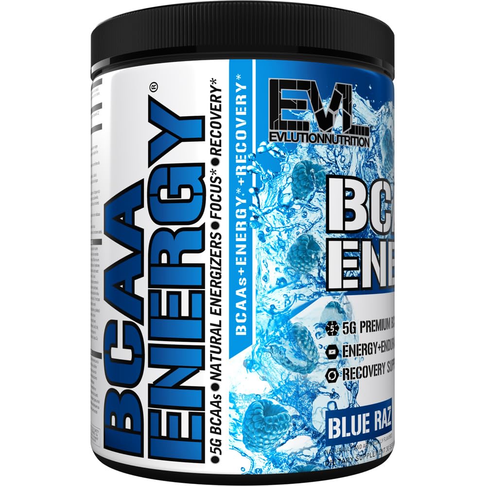 EVLUTION NUTRITION BCAA Powder - Pre Workout Supplement for Energy, Focus & Muscle Recovery | Blue Raspberry Flavor | Supports Protein Synthesis & Post Workout Recovery | Ideal for Gym, Fitness & Bodybuilding Training